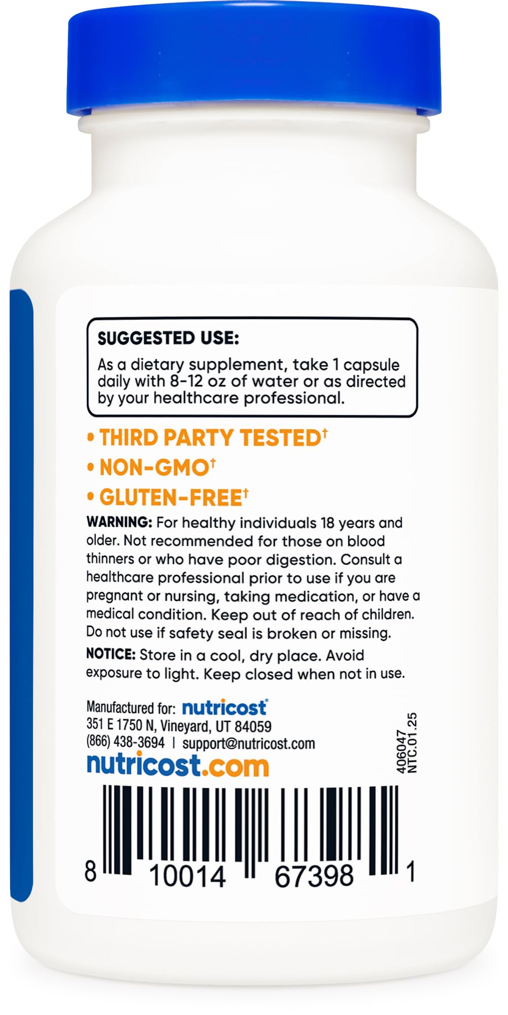 Nutricost serrapeptase escala de tamaño con manos para comparar volumen del frasco