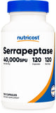 Nutricost serrapeptase frasco delantero mostrando el envase y beneficio de calidad