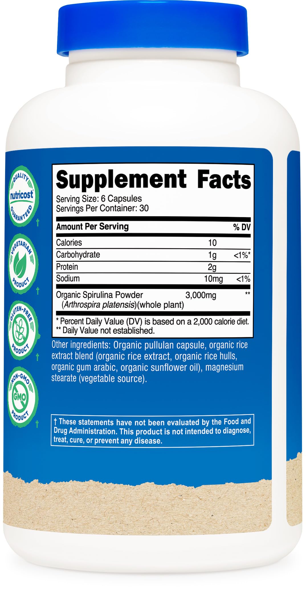Nutricost spirulina junto a desayuno saludable para uso cotidiano