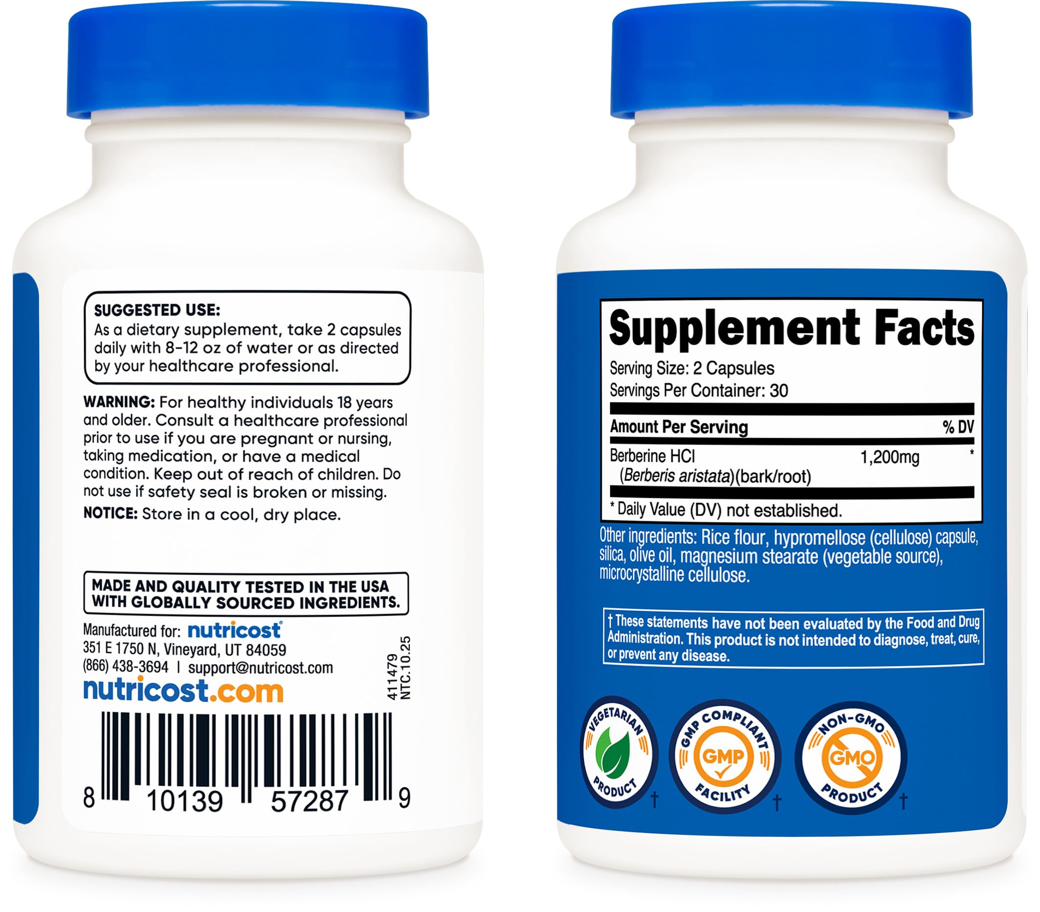 Nutricost cápsula al lado de una mano, referencia de tamaño práctico