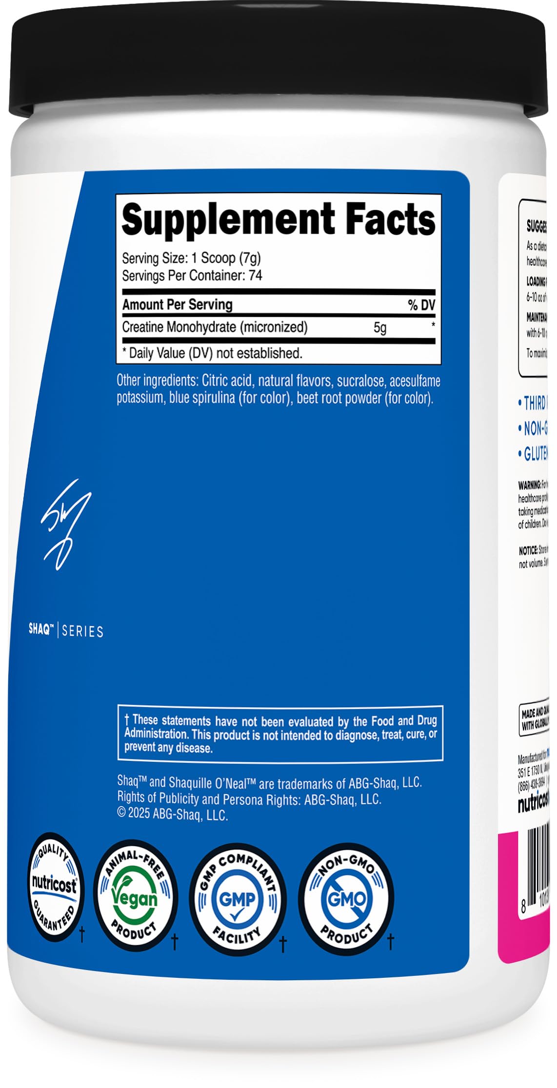 Nutricost envase 500 g junto a objeto de referencia mostrando tamaño y duración