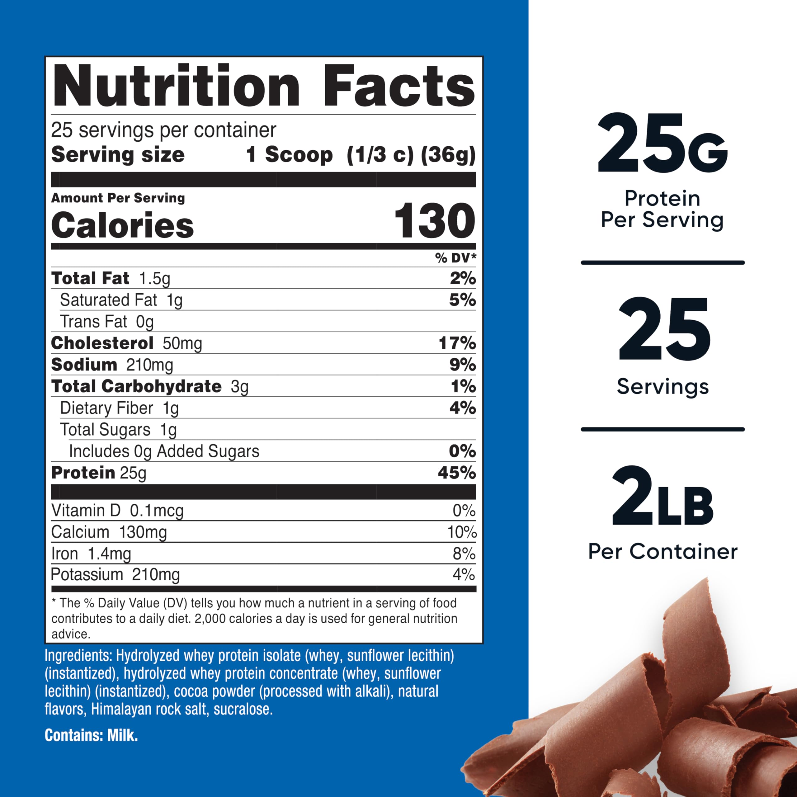 Detalle del polvo de Nutricost con textura cacao, demostrando mezcla fina y solubilidad rápida