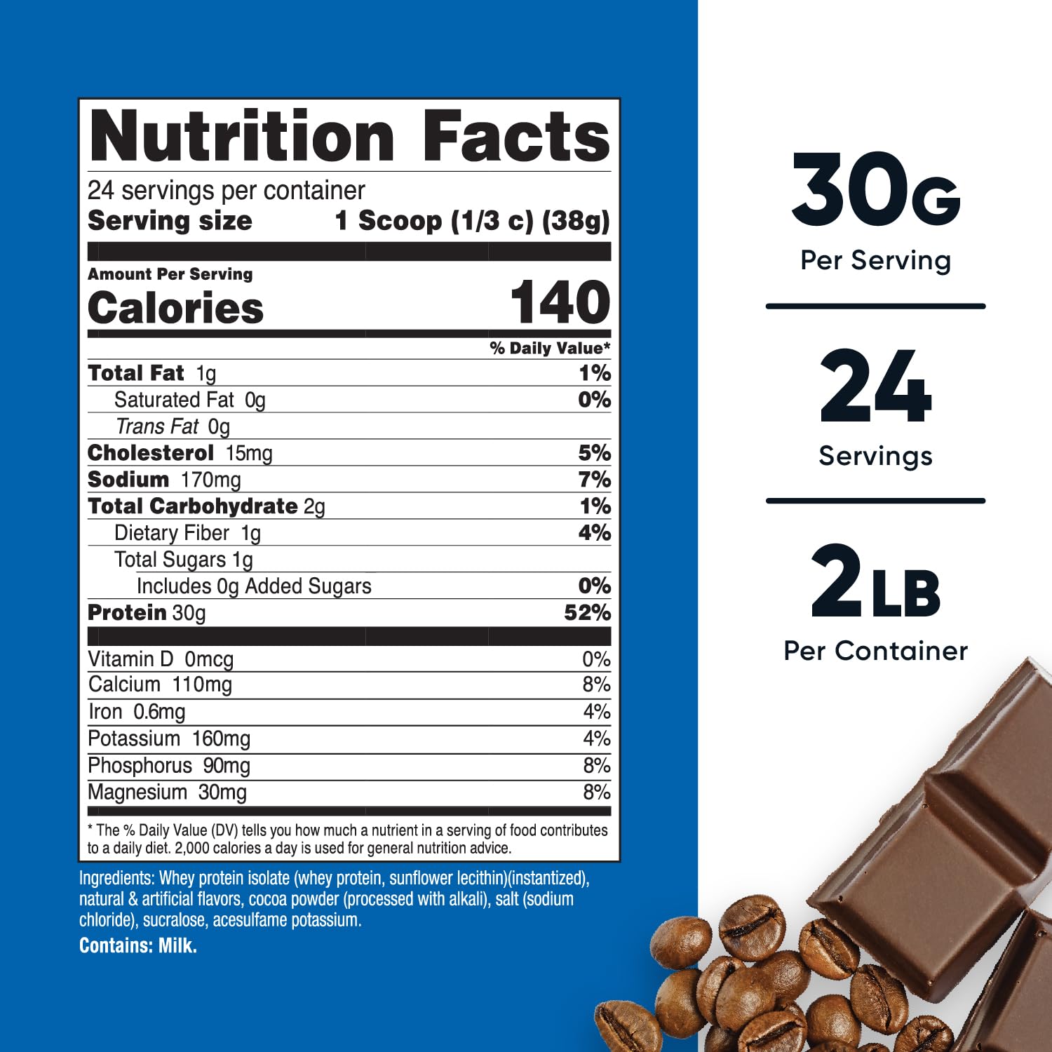 Nutricost textura del polvo mocha en primer plano para mezcla homogénea