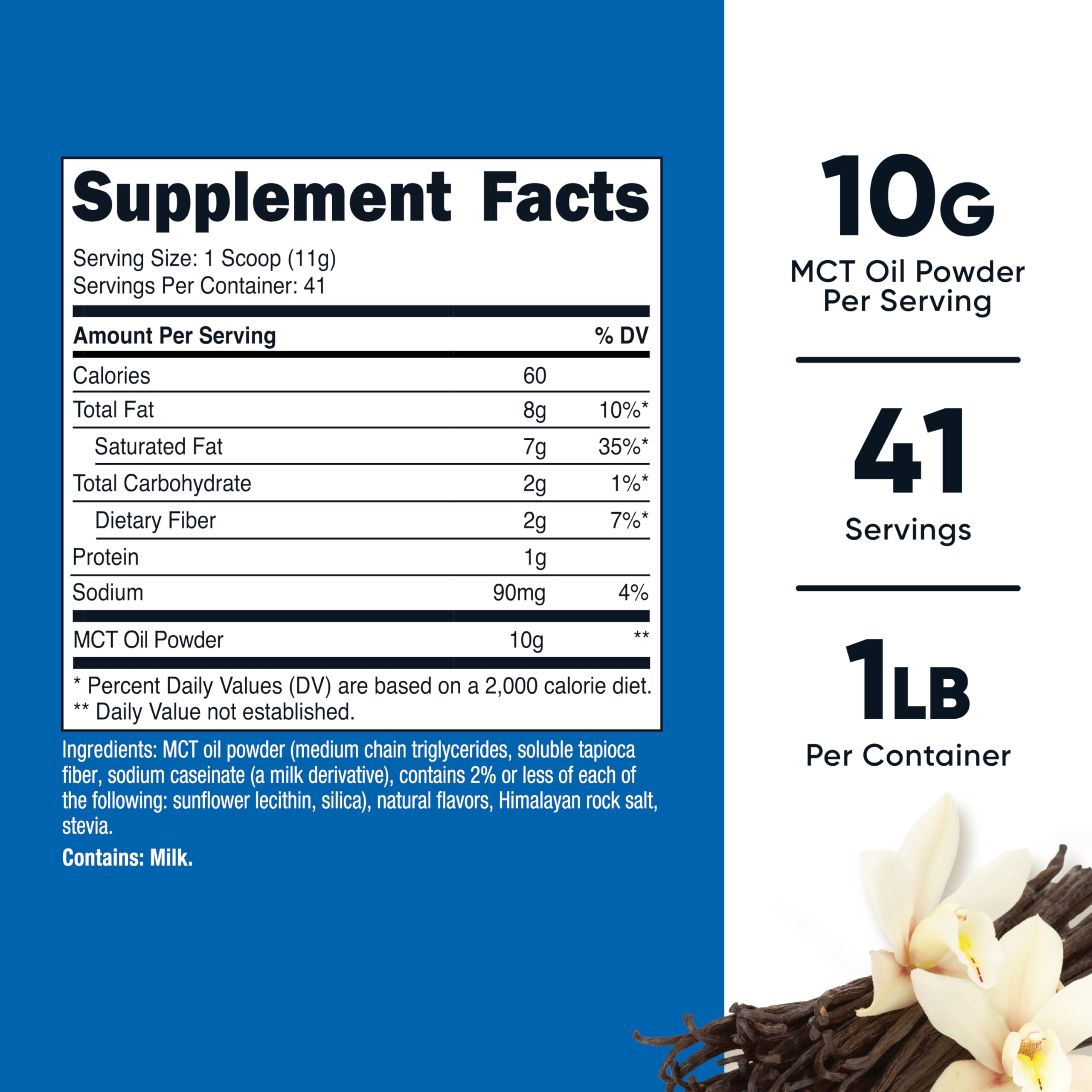 Nutricost primer plano del polvo de MCT vainilla, textura fina para mezclar