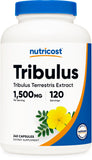 Nutricost Tribulus Terrestris frontal mostrando el envase y la cantidad de cápsulas