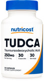 Nutricost Tudca frasco frontal mostrando etiqueta y beneficio de dosificación clara