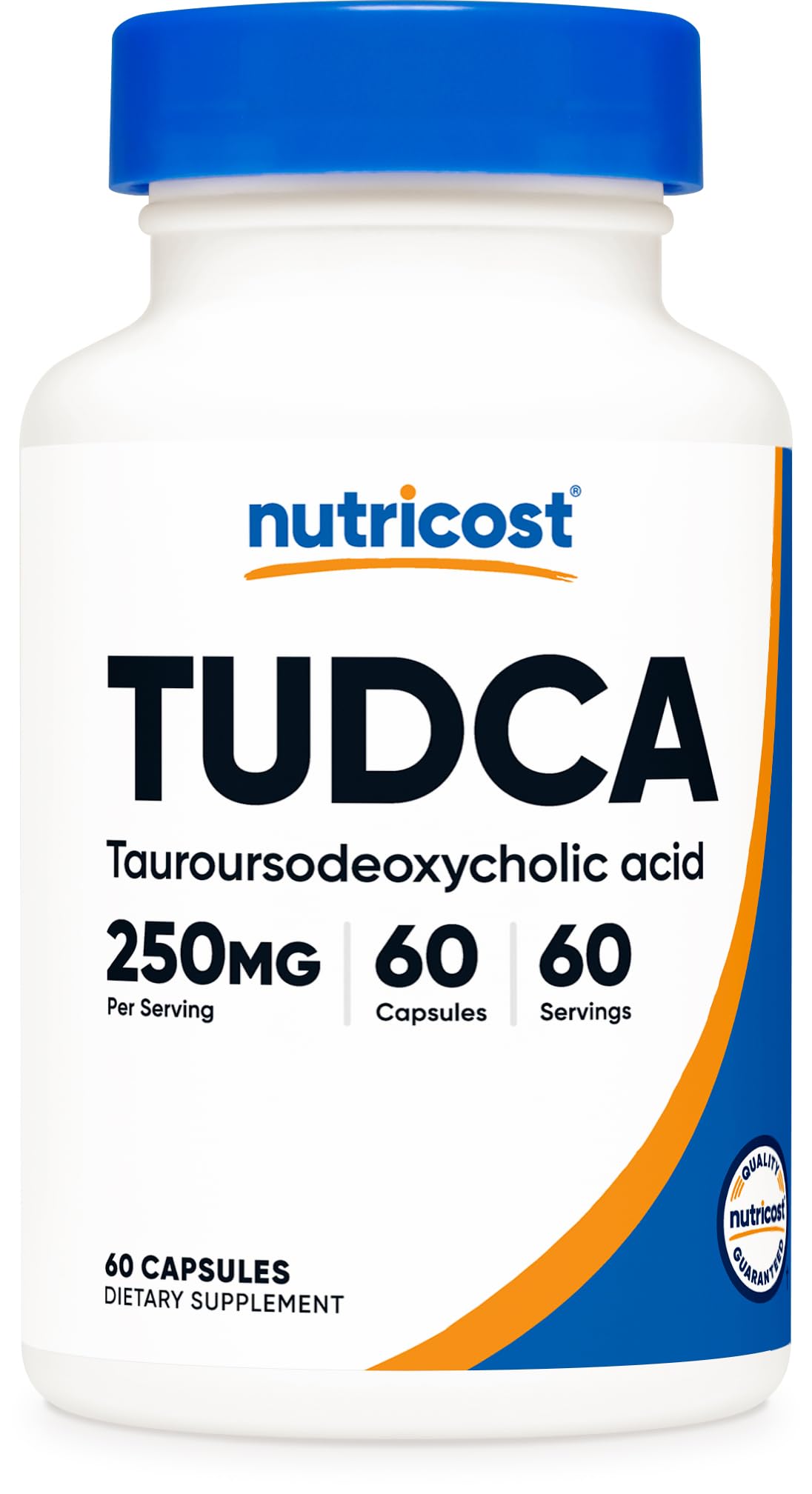 Nutricost Tudca frasco frontal mostrando 60 cápsulas y beneficio de dosificación clara