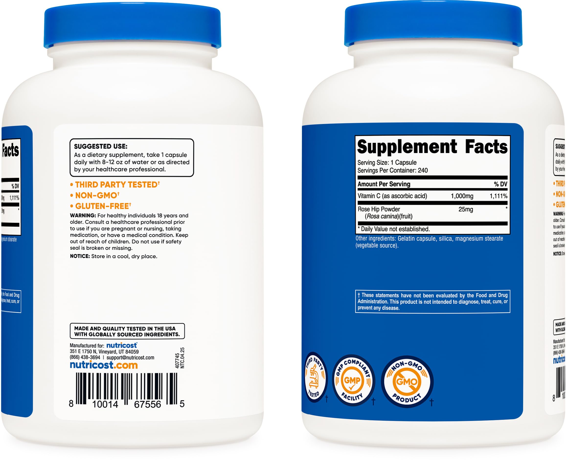 Nutricost cápsula en mano para comparar escala y comodidad de toma