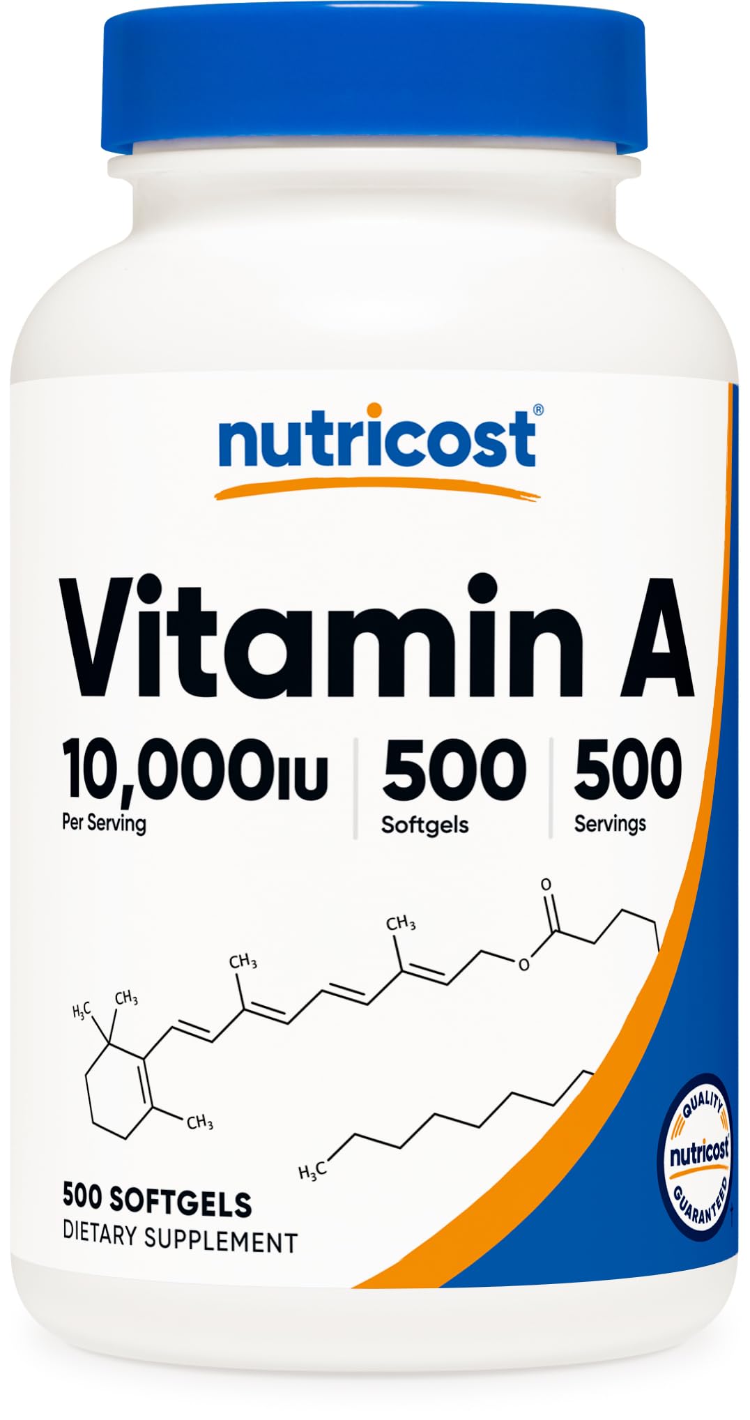 Nutricost frasco frontal mostrando 500 cápsulas blandas y beneficio de suministro prolongado