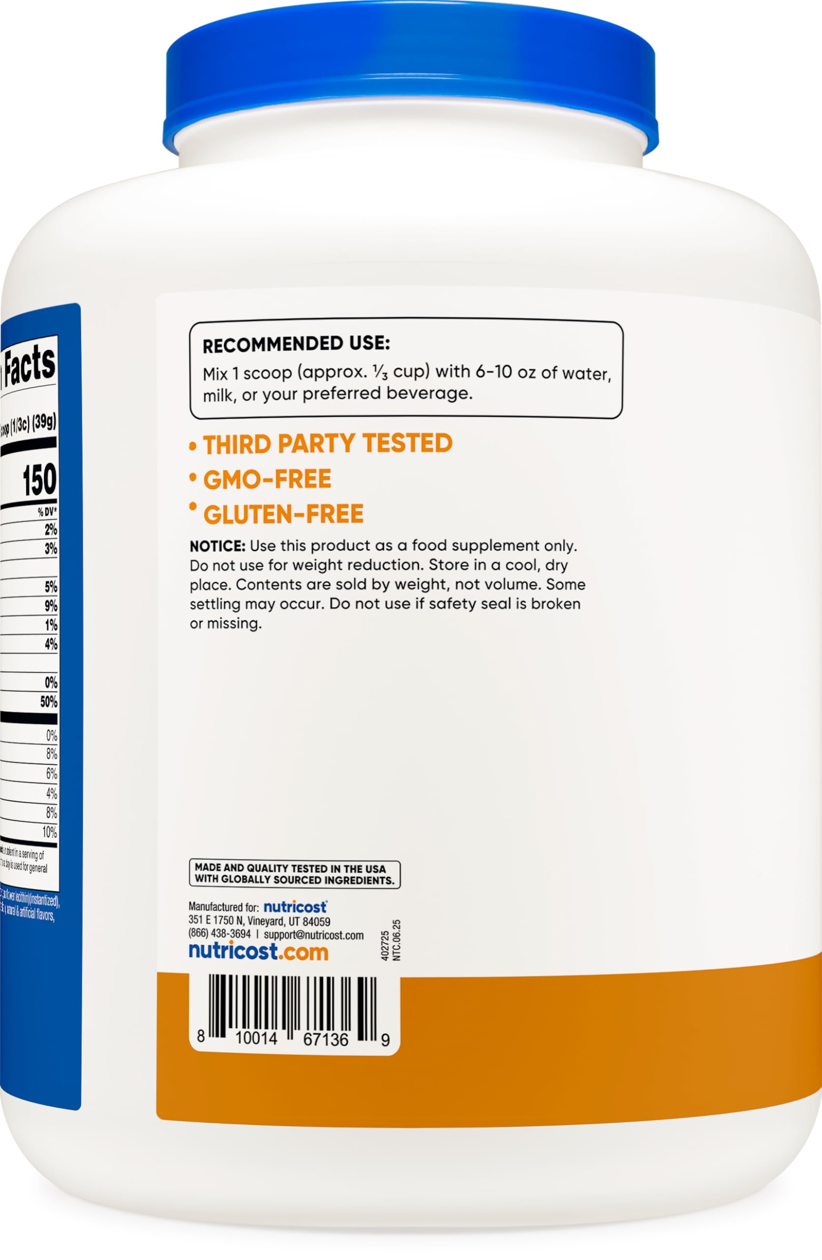 Nutricost etiqueta y tabla nutricional mostrando 30 g proteína