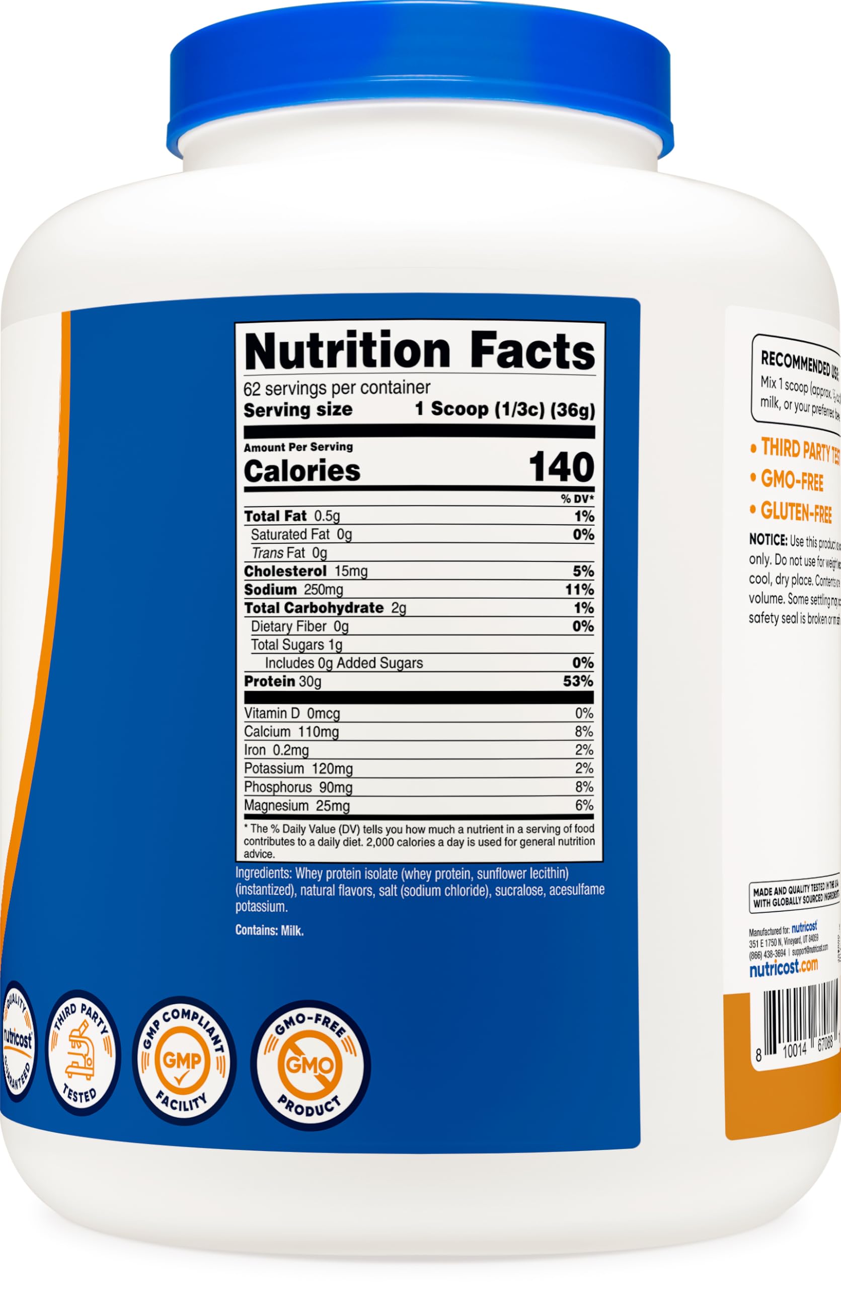 Nutricost Whey detalle de la etiqueta e información nutricional para revisar ingredientes