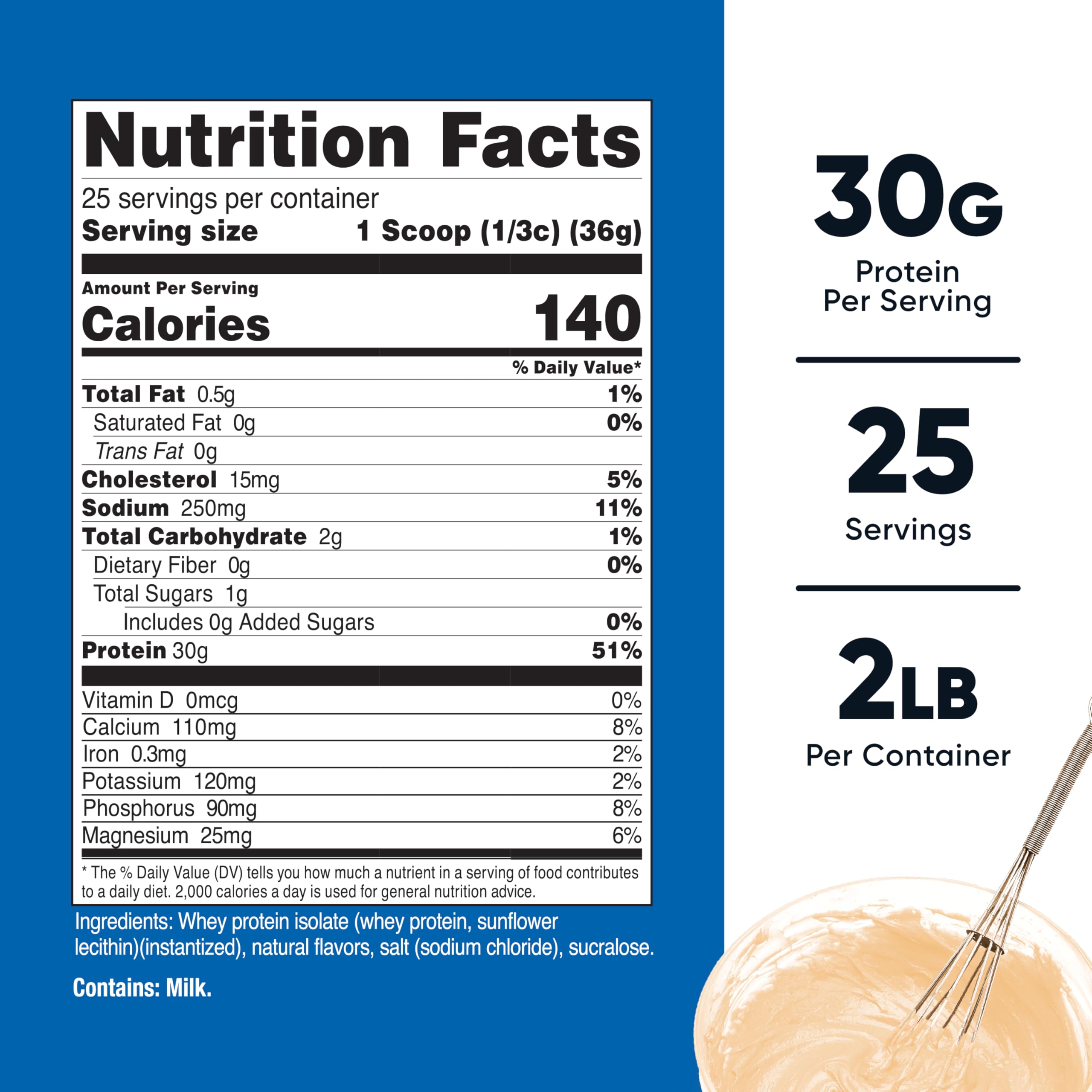 Nutricost Whey Protein Isolate textura del polvo en primer plano para mezclas suaves
