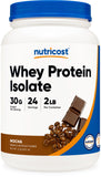 Nutricost envase frontal mostrando sabor mocha y 2 libras para fácil identificación