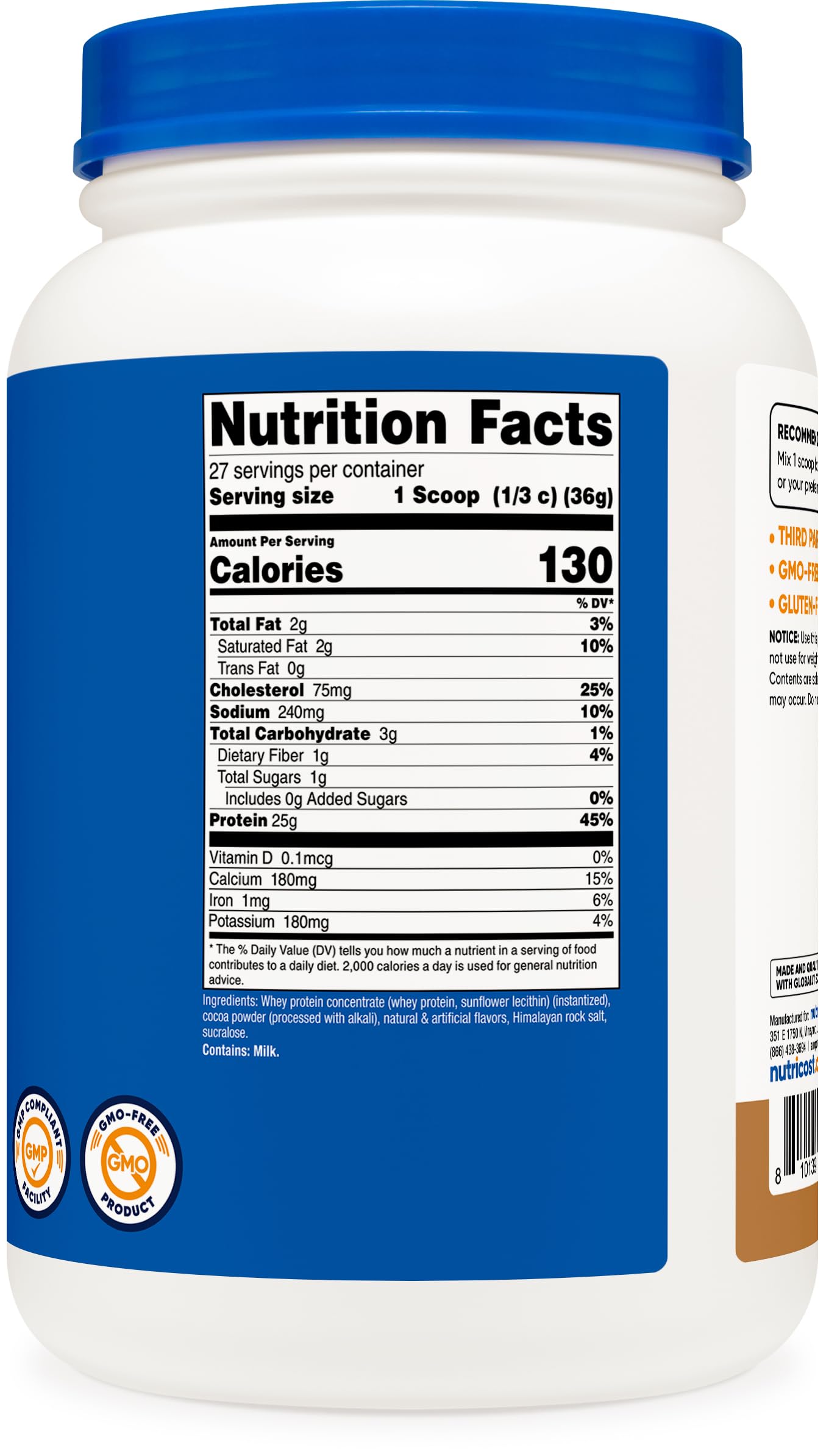 Etiqueta nutricional Nutricost Whey S'mores detalles de proteína