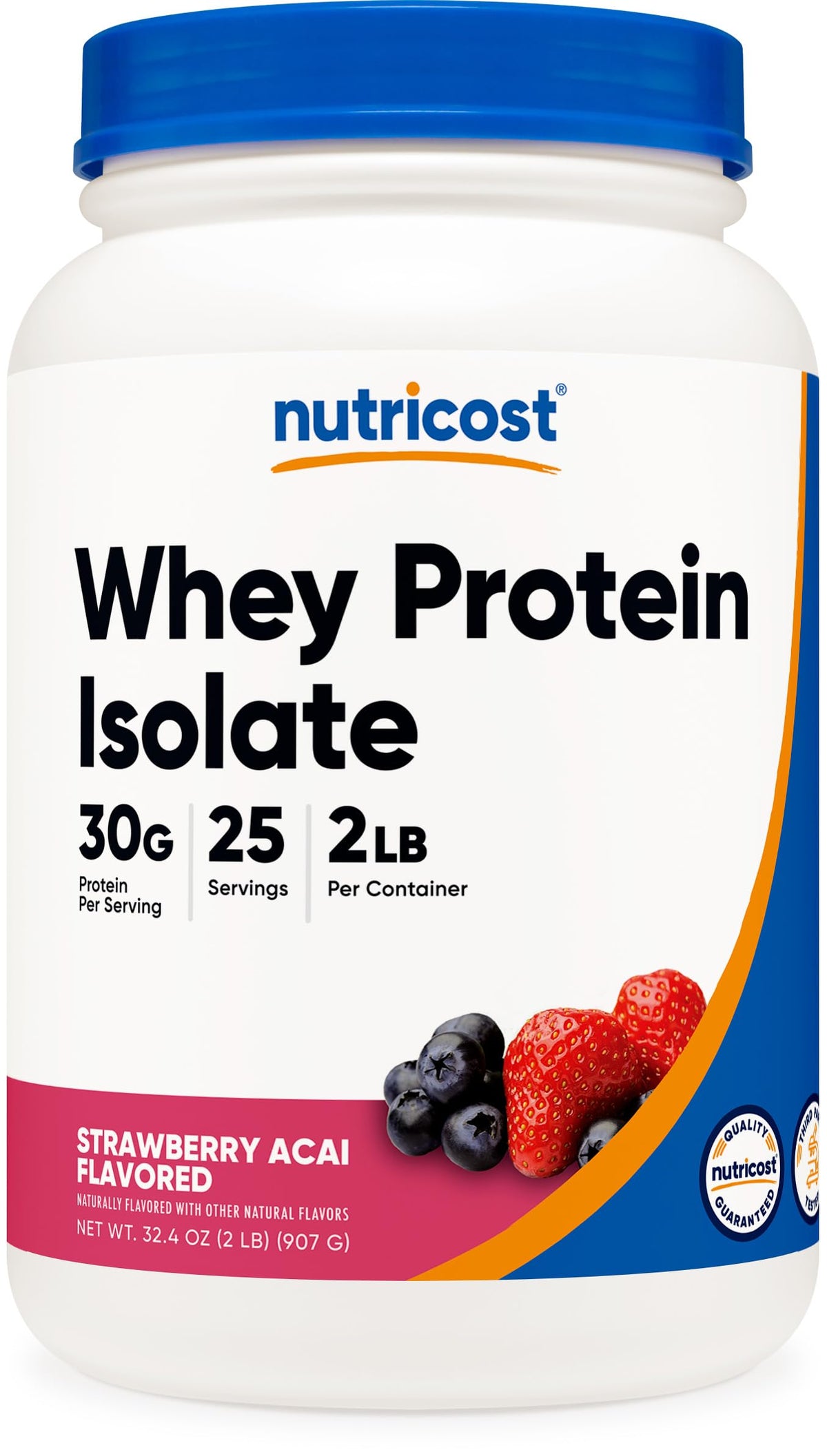 Nutricost envase frontal sabor Strawberry Acai que muestra claridad de marca y tamaño