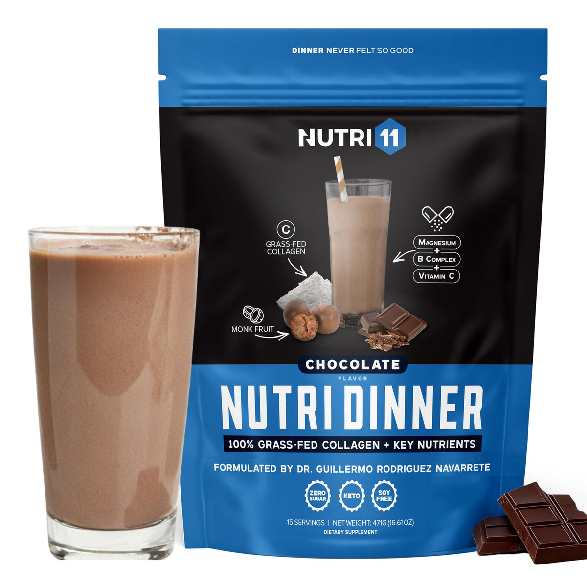 Nutri11 NutriDinner frente del envase mostrando diseño y beneficios
