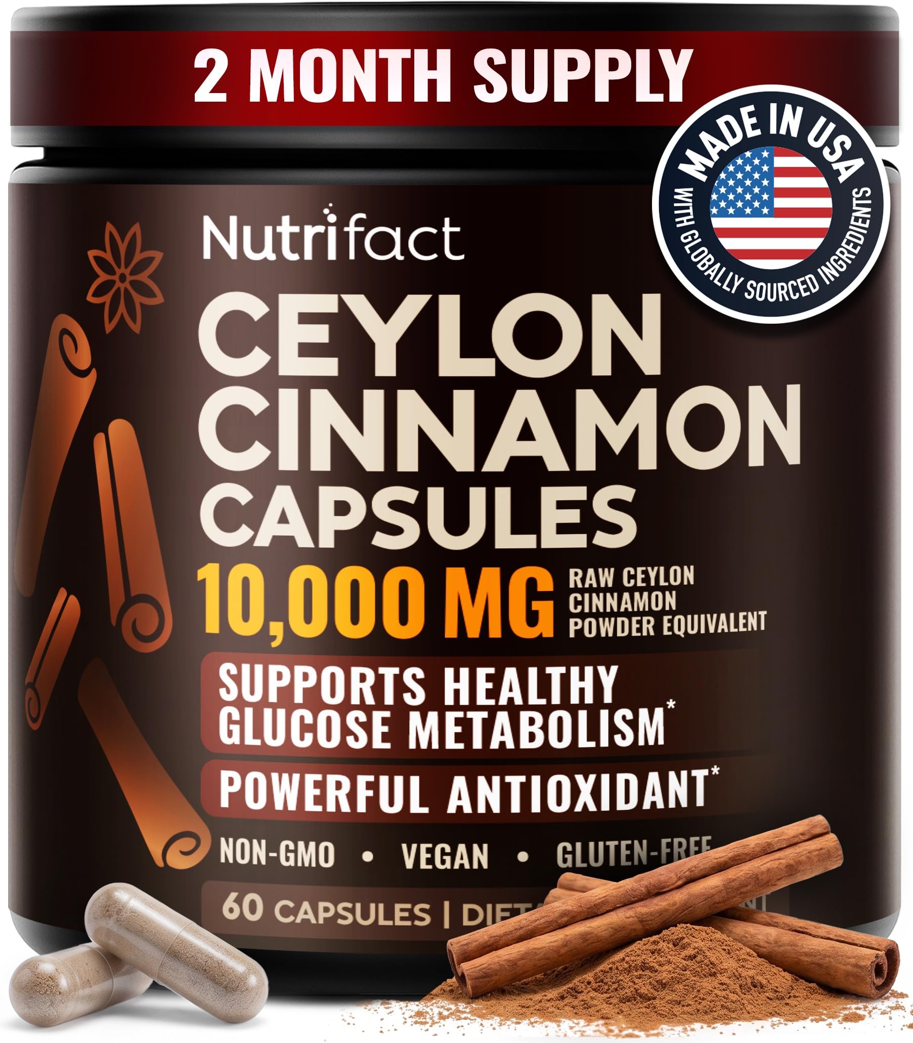 NutriFact frasco frontal mostrando 60 cápsulas y etiqueta clara