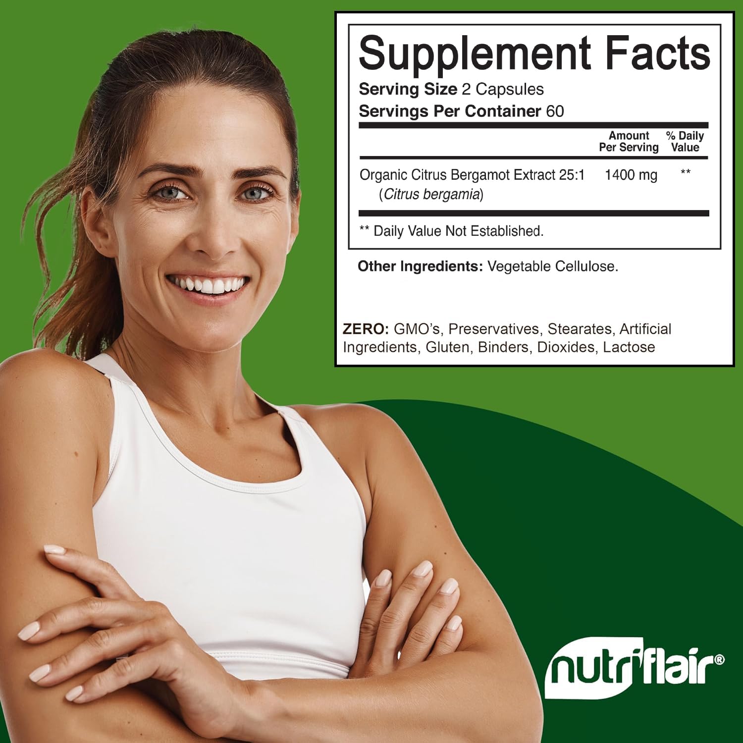 NutriFlair cápsulas detalle de textura vegana y sello sin gluten
