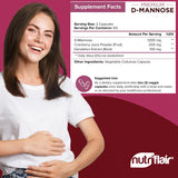 NutriFlair polvo de D‑mannosa cerca de arándanos como prueba de ingrediente natural