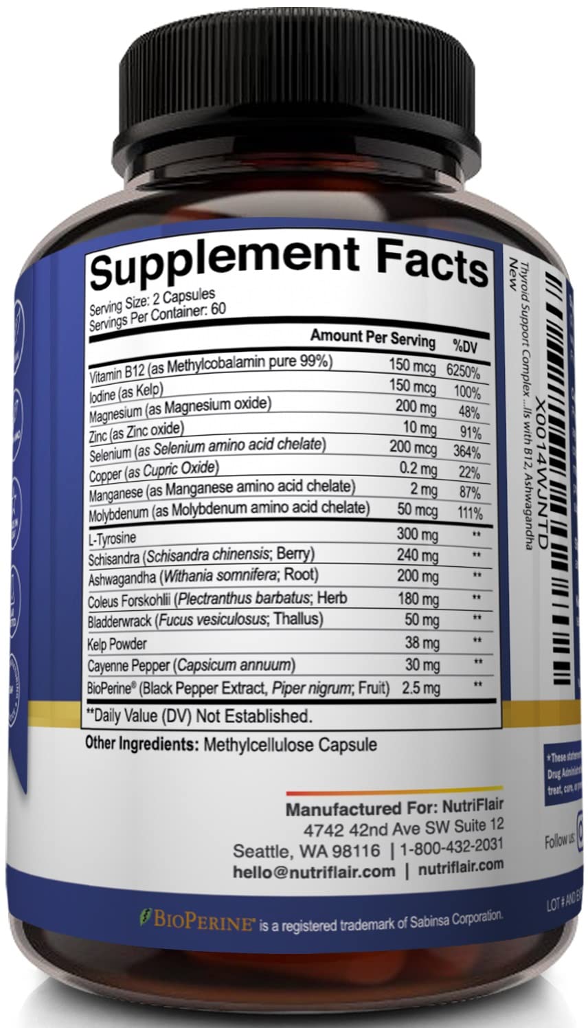 Detalle del sello BioPerine en la etiqueta NutriFlair indicando mejor absorción