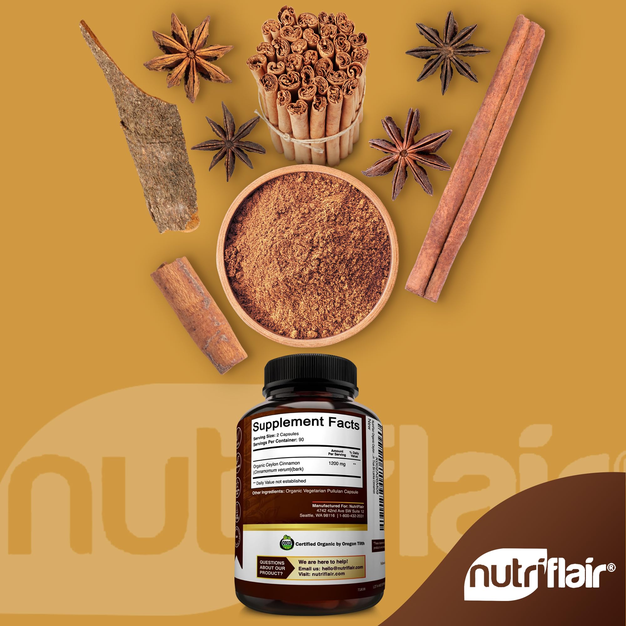 NutriFlair etiqueta con sellos USDA Organic y certificaciones visibles