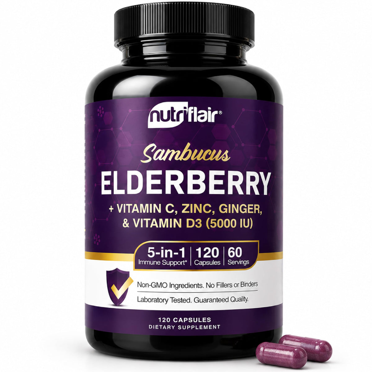 NutriFlair frasco delante mostrando etiqueta y beneficios claros