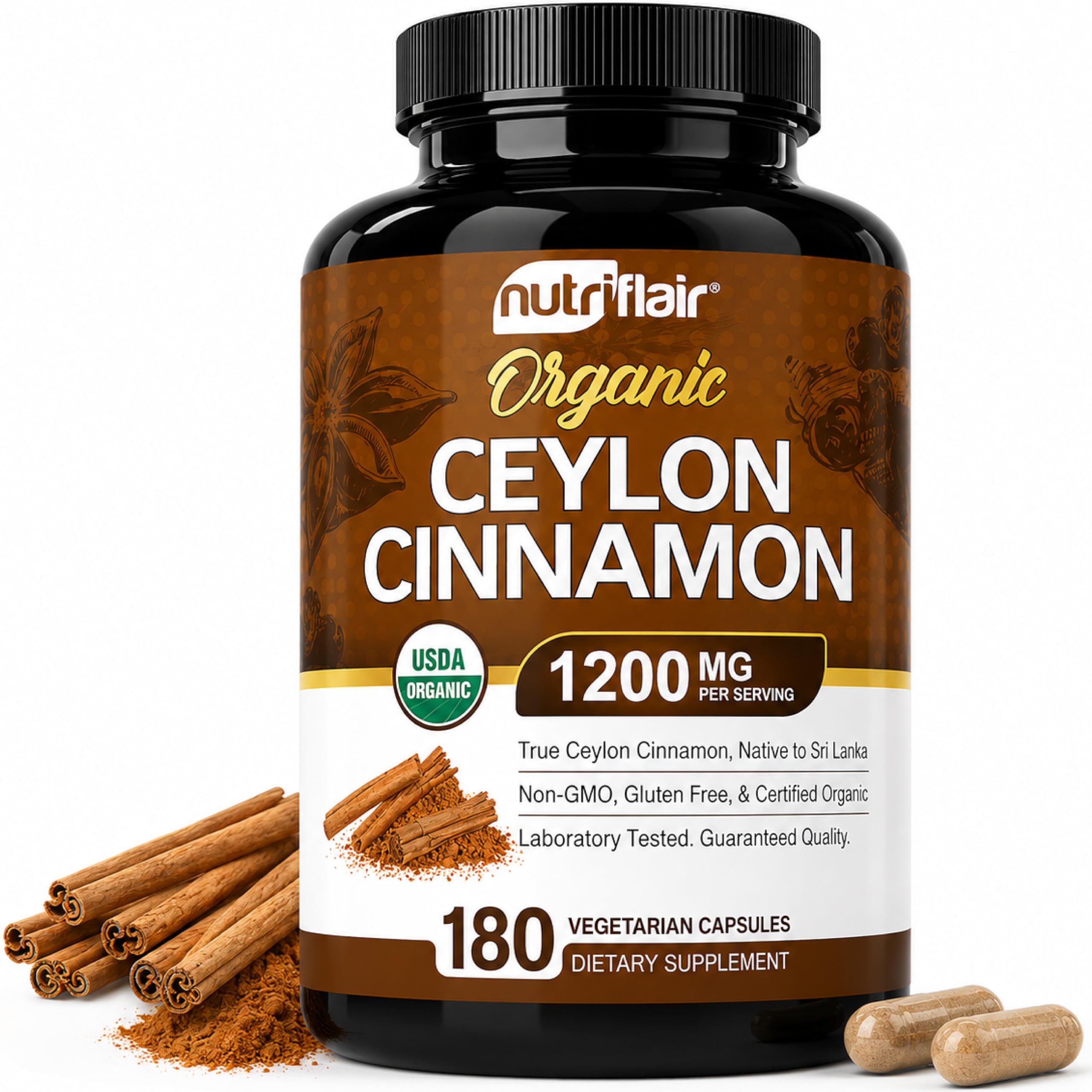 NutriFlair frente del envase mostrando la etiqueta y cantidad de cápsulas