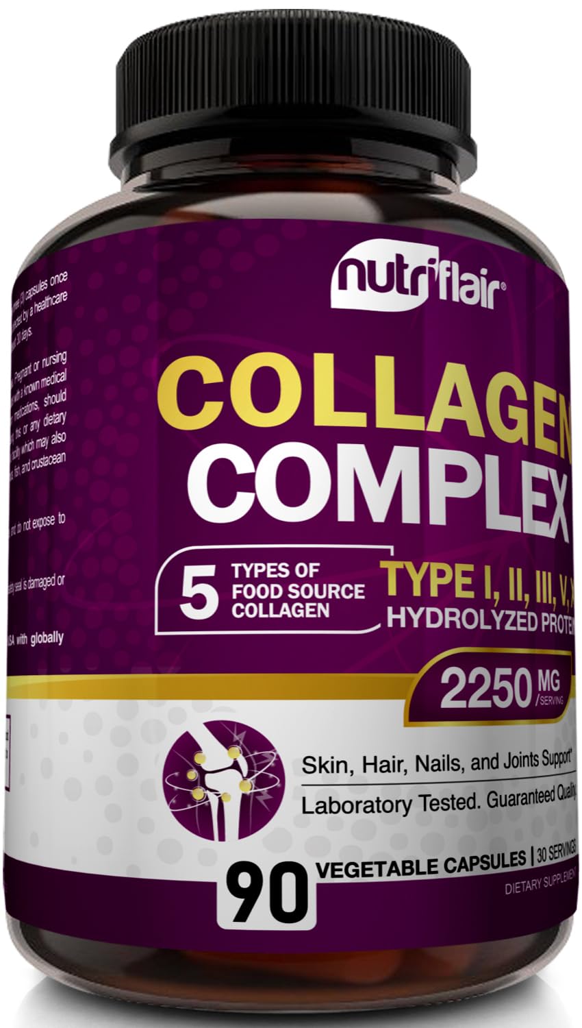 NutriFlair etiqueta cercana mostrando tipos de colágeno incluidos