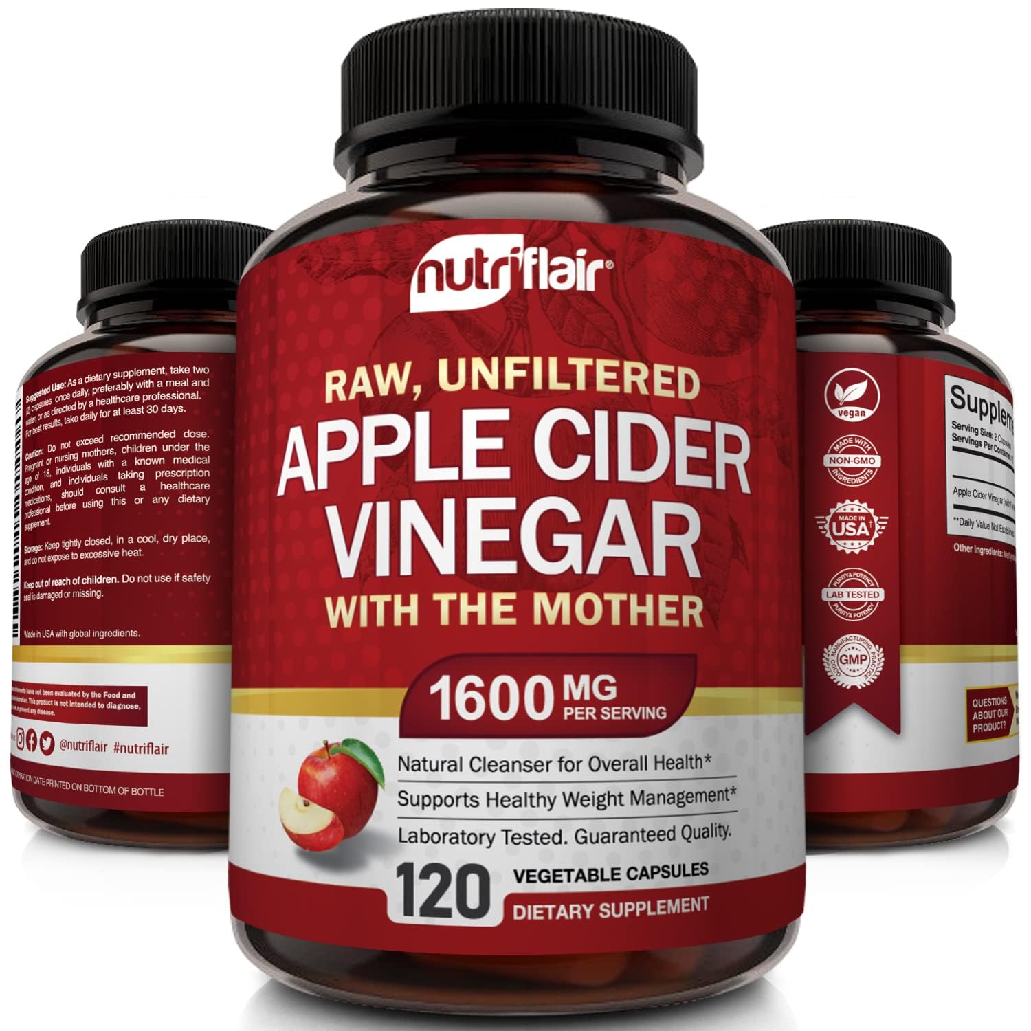 NutriFlair polvo de vinagre de manzana en primer plano mostrando concentración