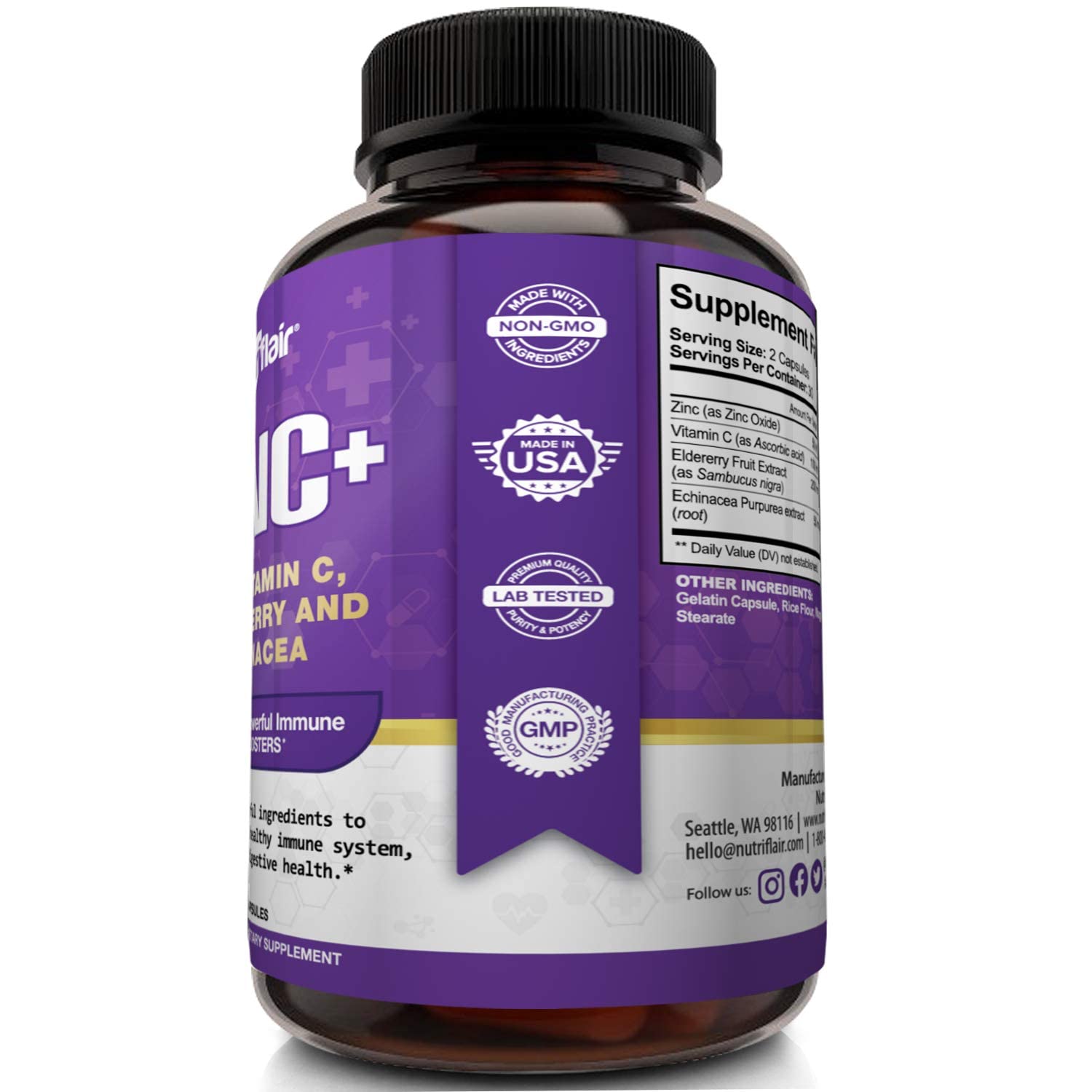 NutriFlair etiqueta con lista de ingredientes y garantía de calidad