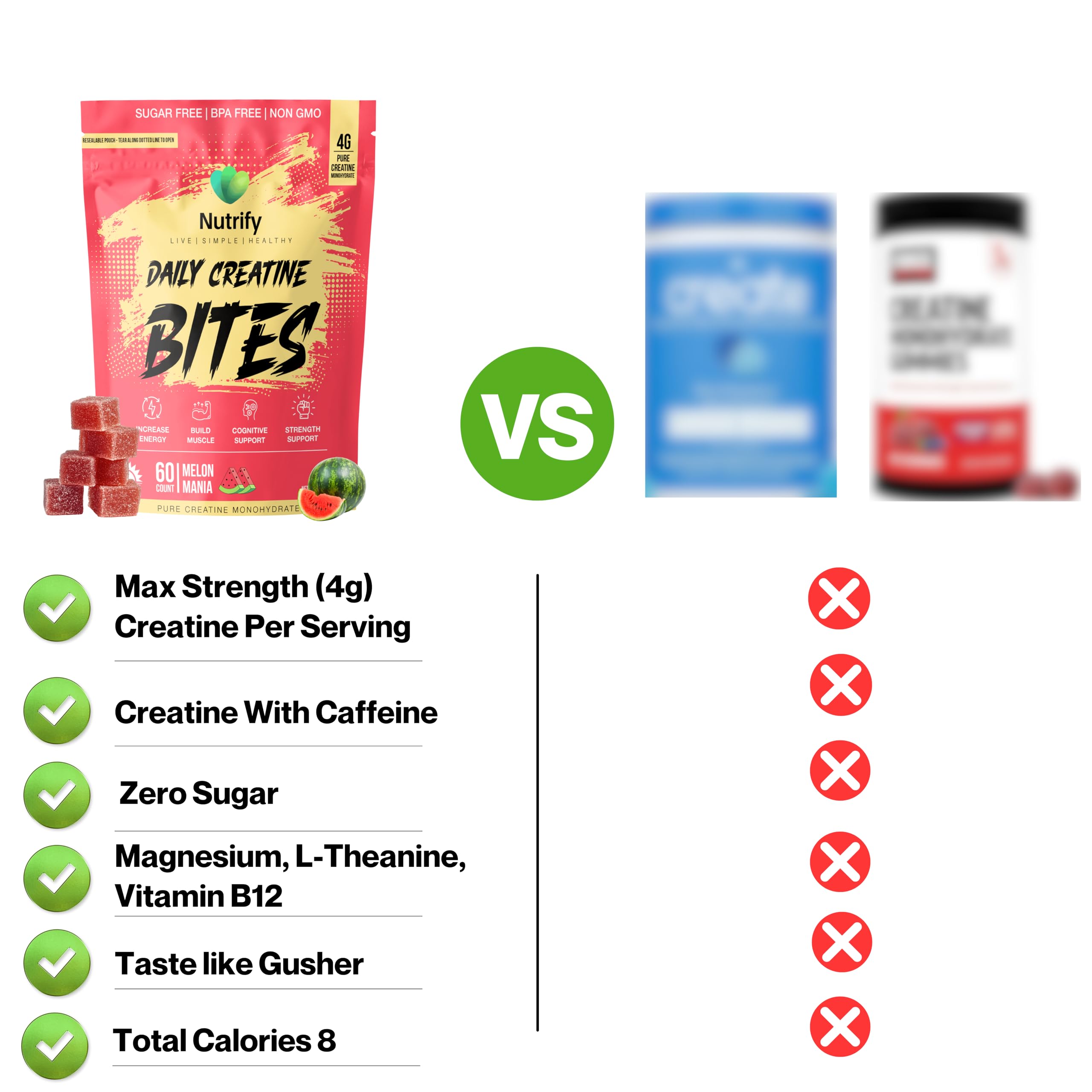 Nutrify close-up de la gomita resaltando textura masticable y buen sabor
