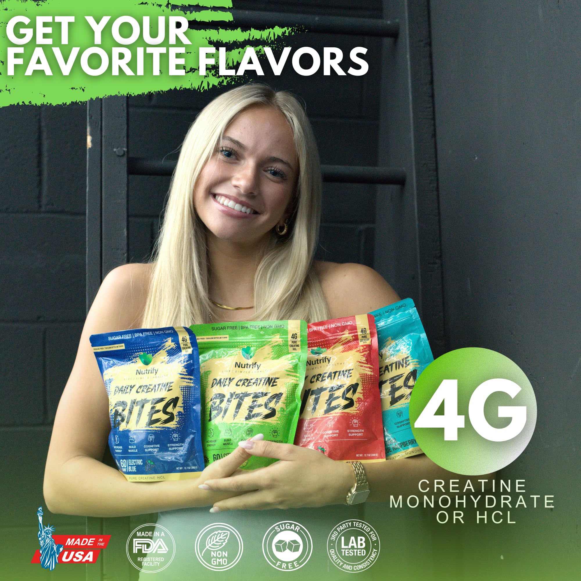 Nutrify frasco abierto con gomitas listas para tomar y fácil almacenamiento