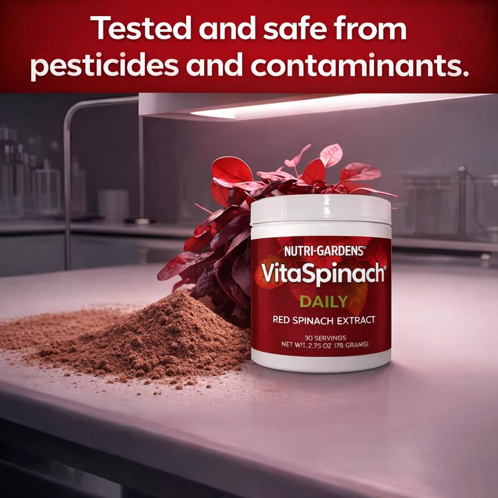 Nutrigardens hojas de espinaca roja que indican origen natural y concentración de nitratos