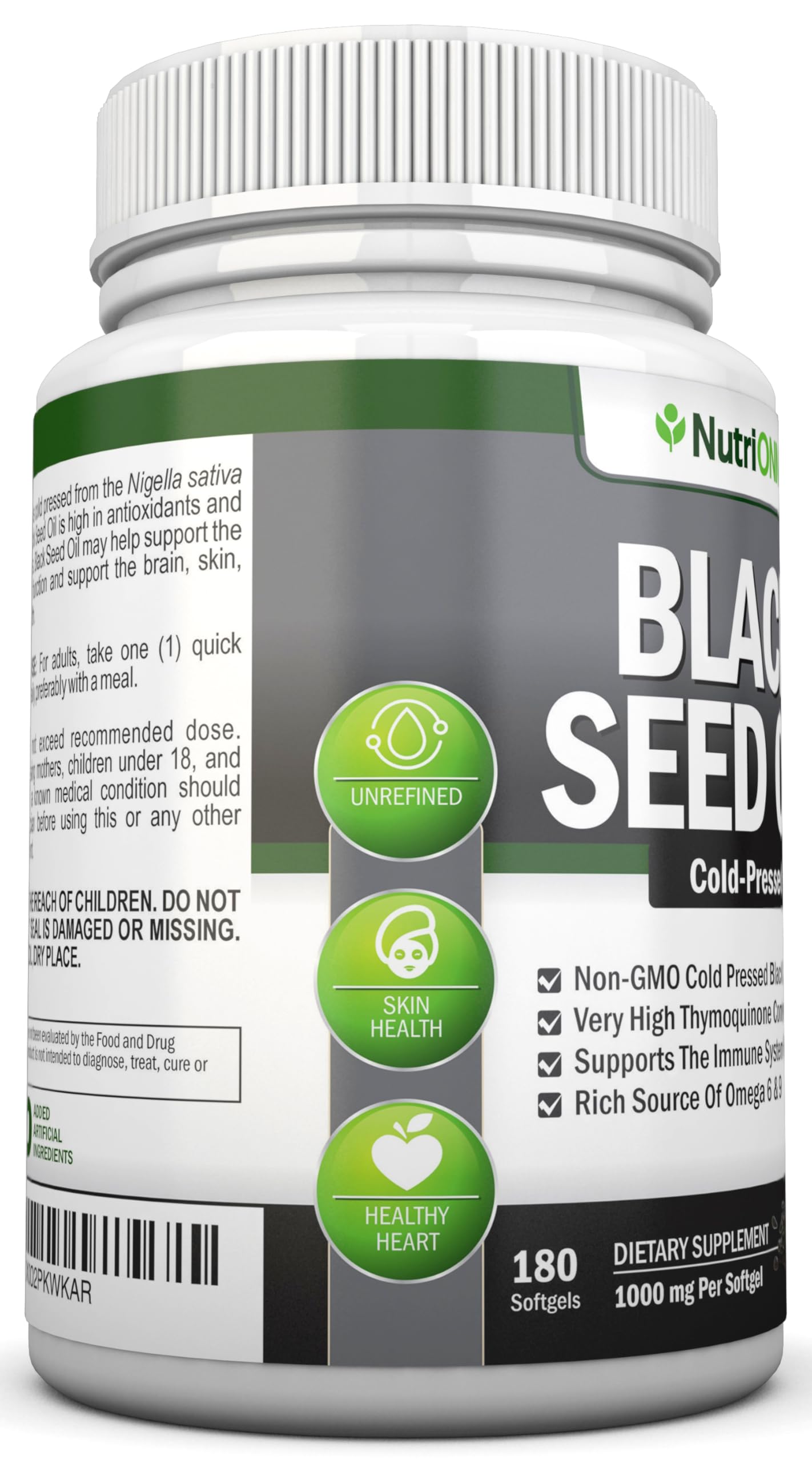 NutriONN etiqueta con ingredientes indicando pureza y thymoquinona