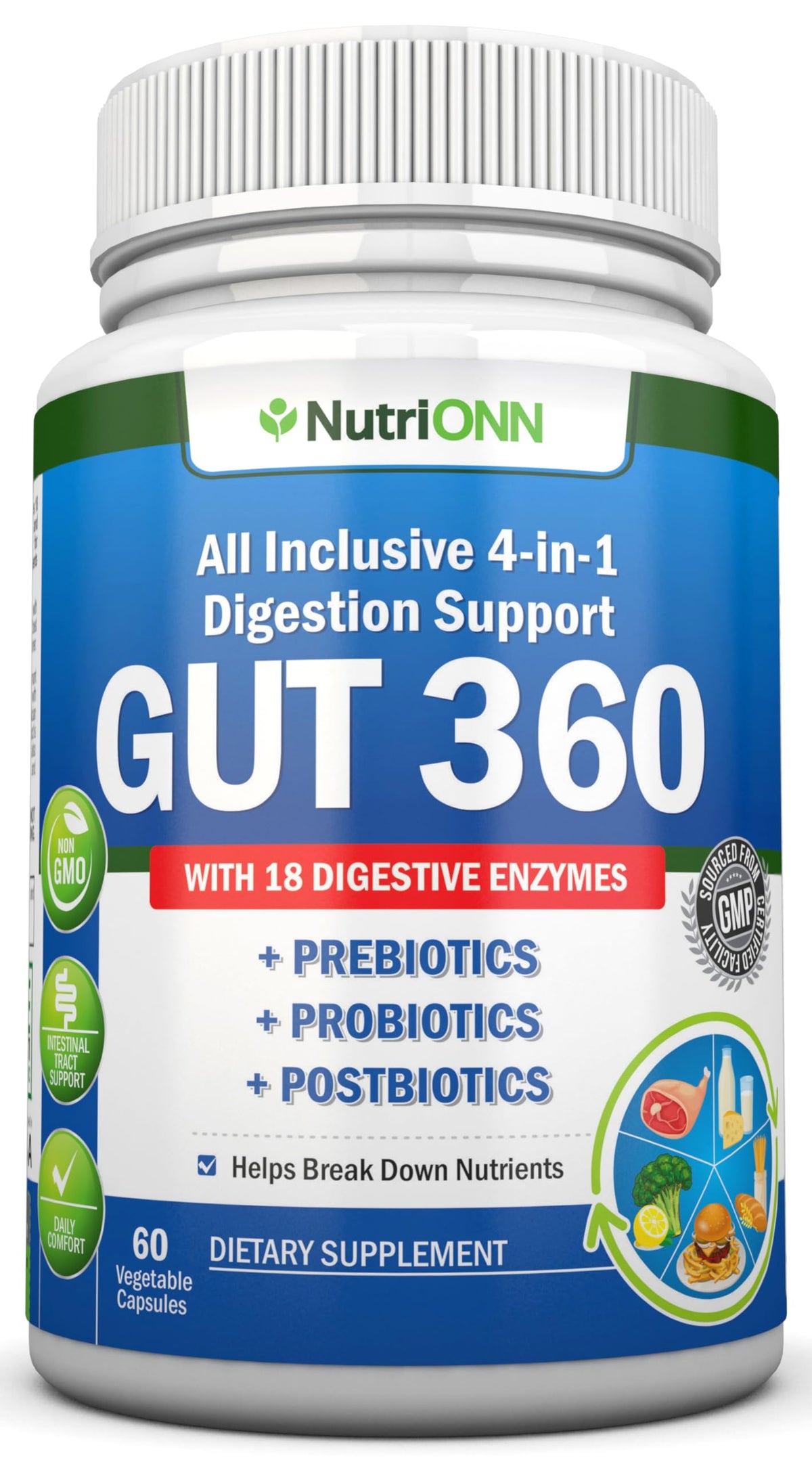 NutriONN empaque frontal mostrando soporte digestivo y beneficios