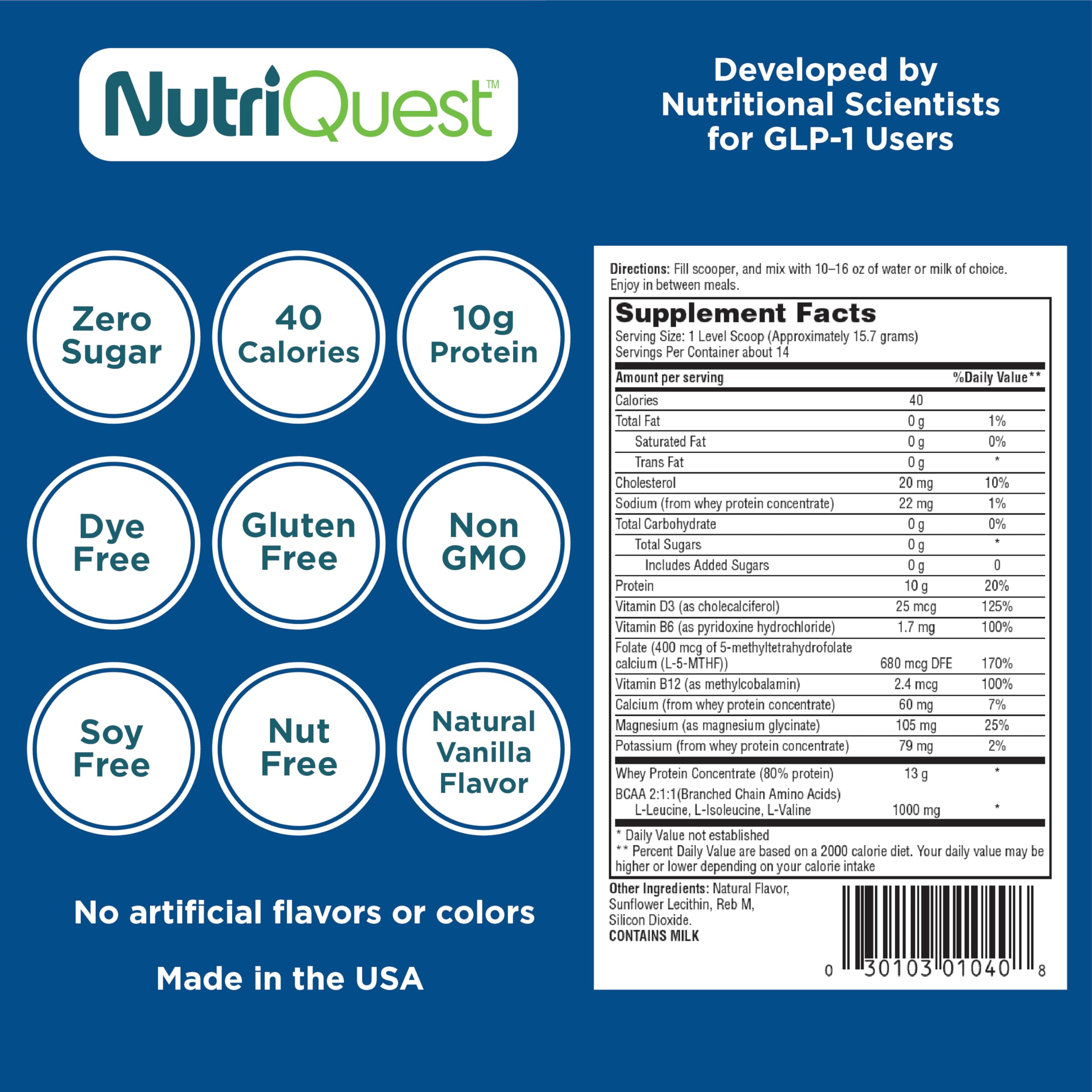 NutriQuest ingredientes naturales mostrando sabor vainilla y limpieza
