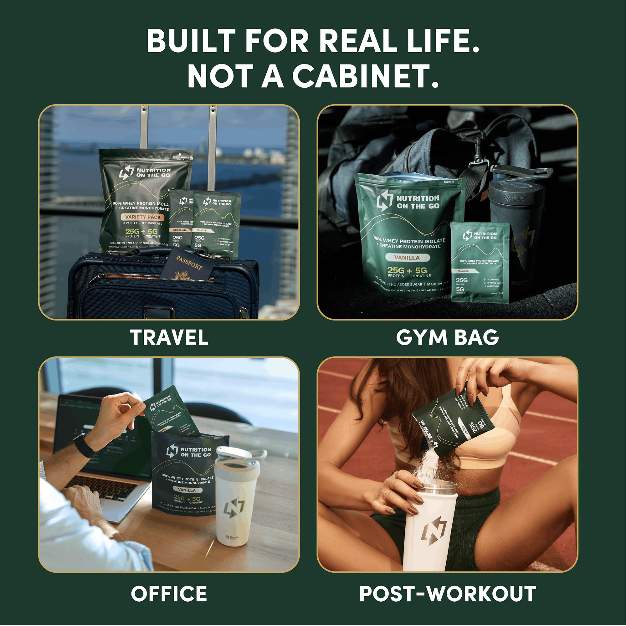 Nutrition On The Go pack dentro de una mochila para viajes y entrenamiento