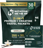 Nutrition On The Go sobre frontal sabor vainilla mostrando conveniencia