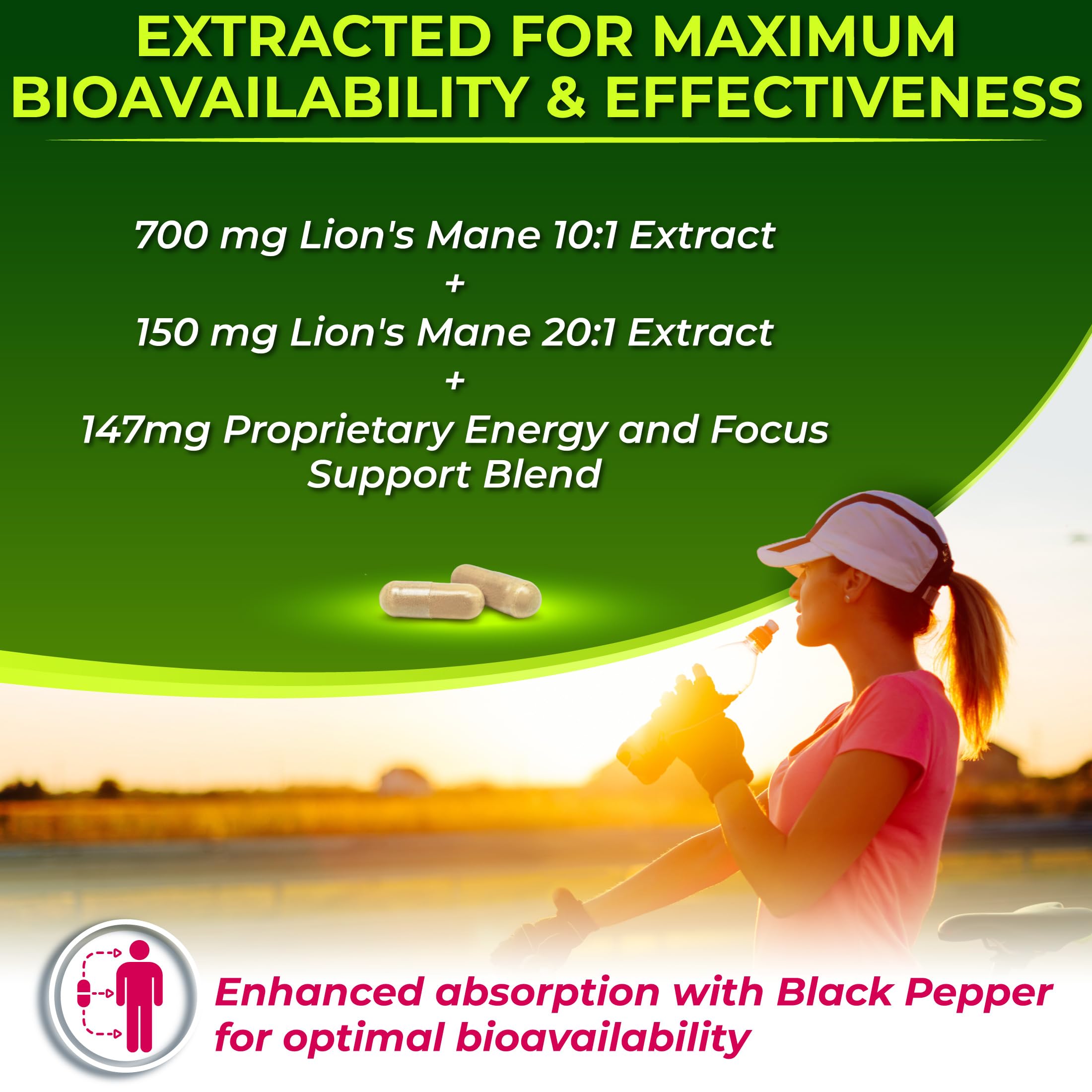 Nutrition Restore persona tomando cápsula para apoyo diario de enfoque