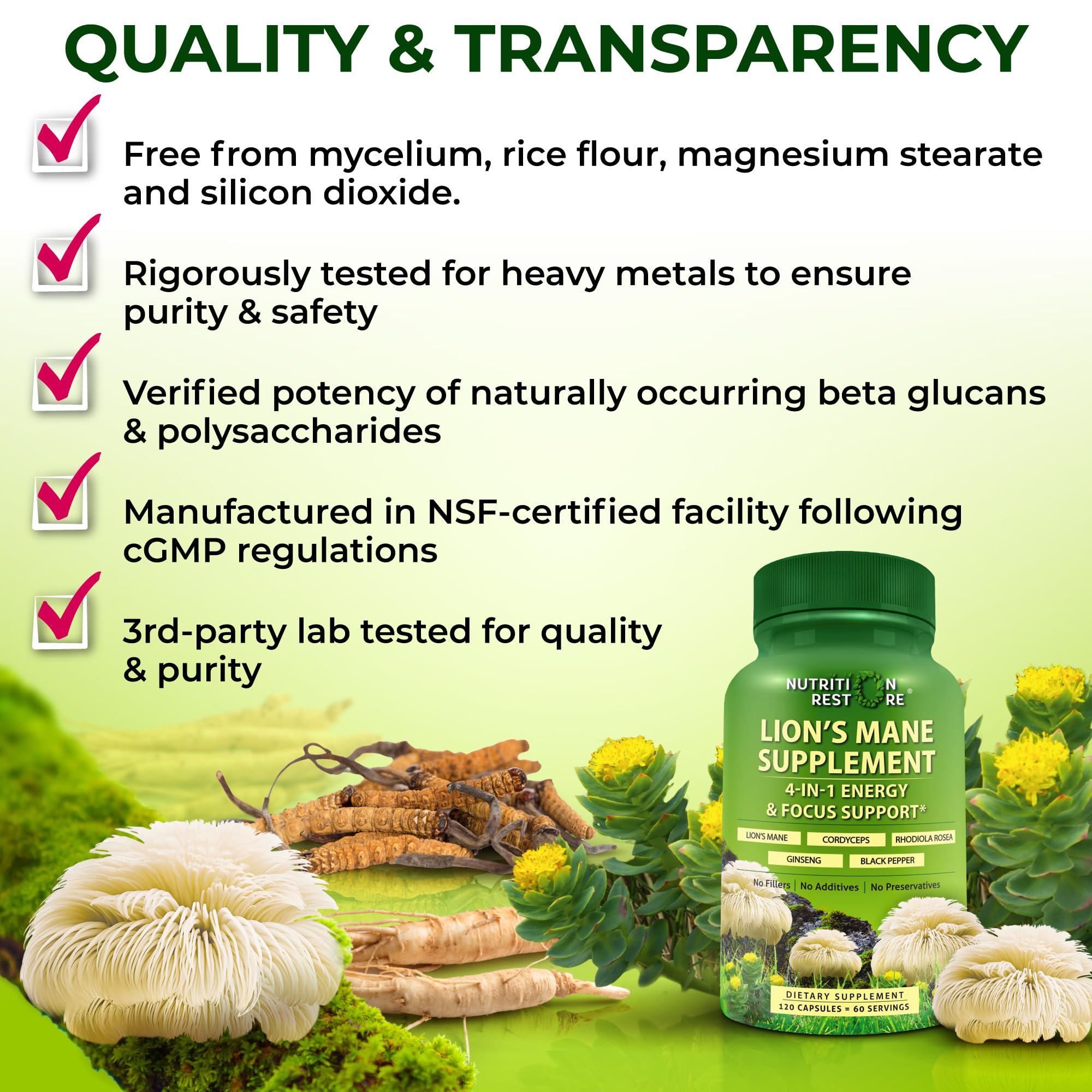 Nutrition Restore textura del extracto de melena de león con aspecto concentrado