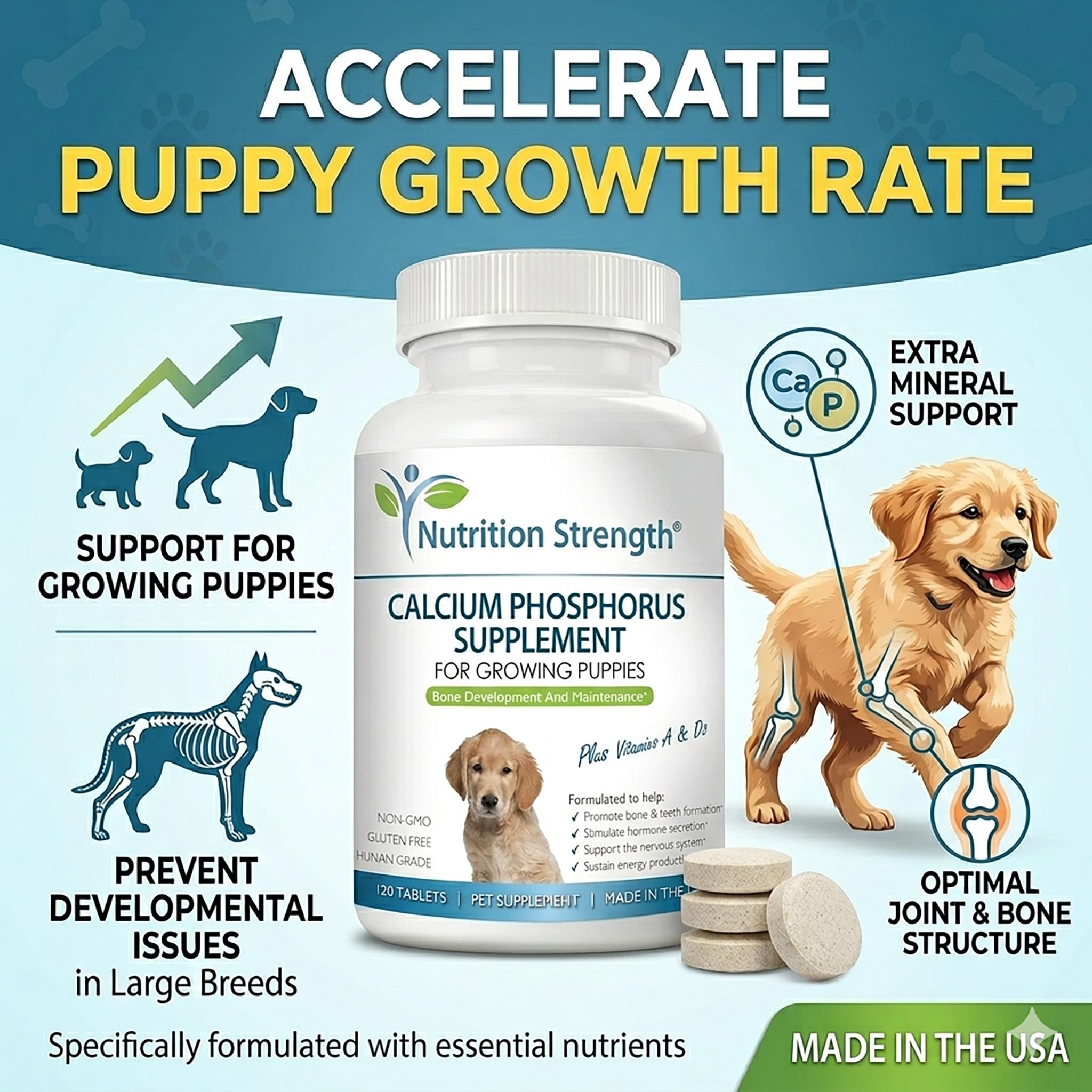 Nutrition Strength comprimido en mano para mostrar tamaño y conveniencia
