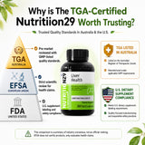 NUTRITION29 sello de calidad y certificaciones enfatizando confianza