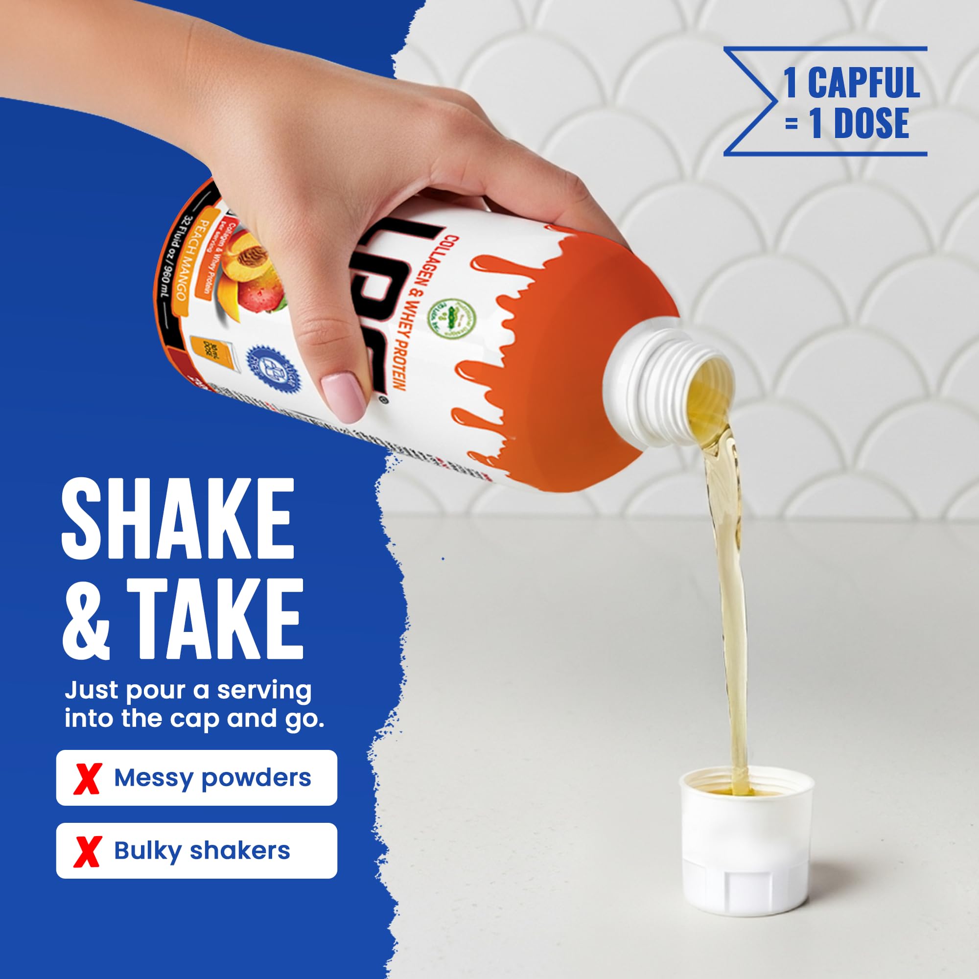 Nutritional Designs botella en mano para comparar tamaño y portabilidad