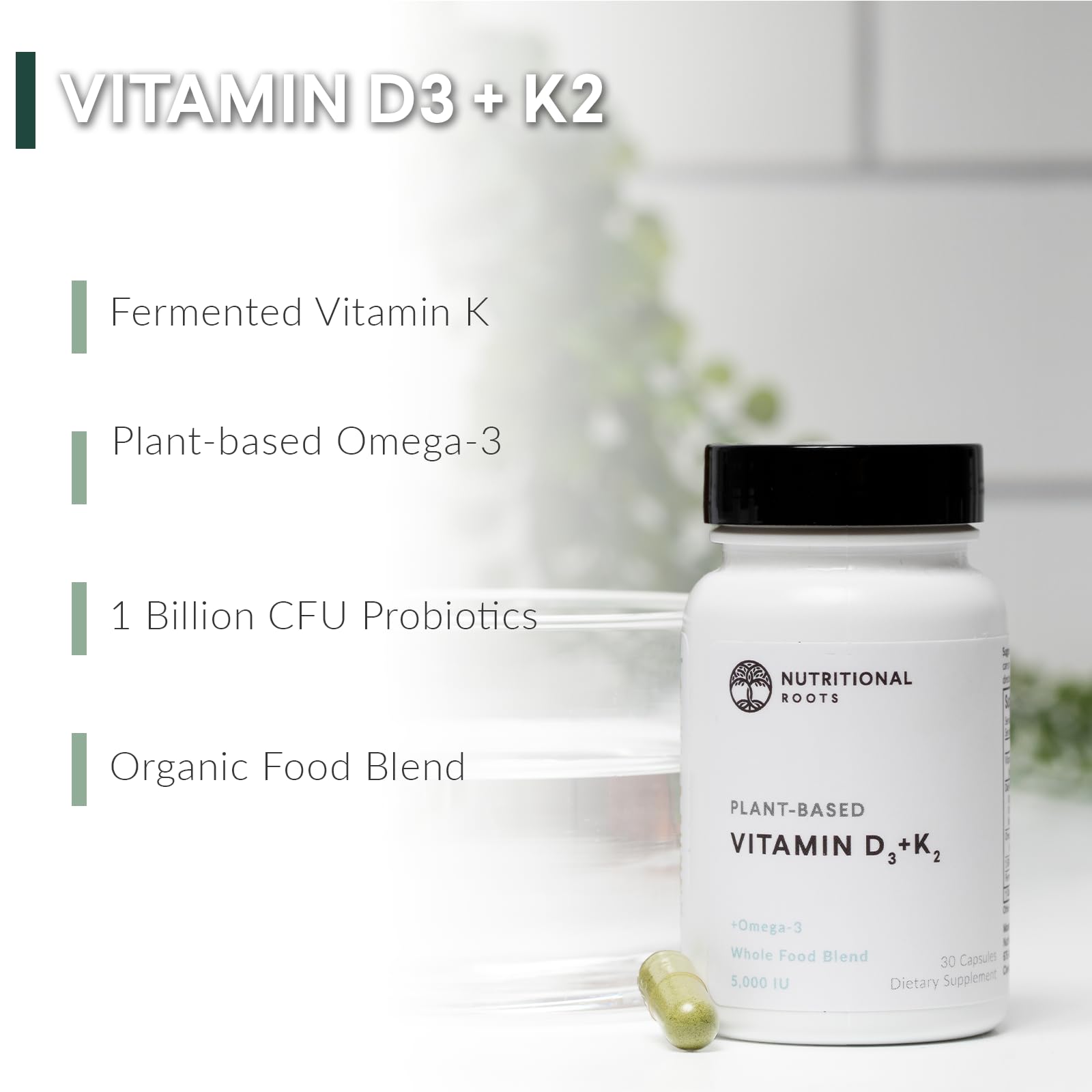 Nutritional Roots primer plano de cápsula que destaca calidad y textura