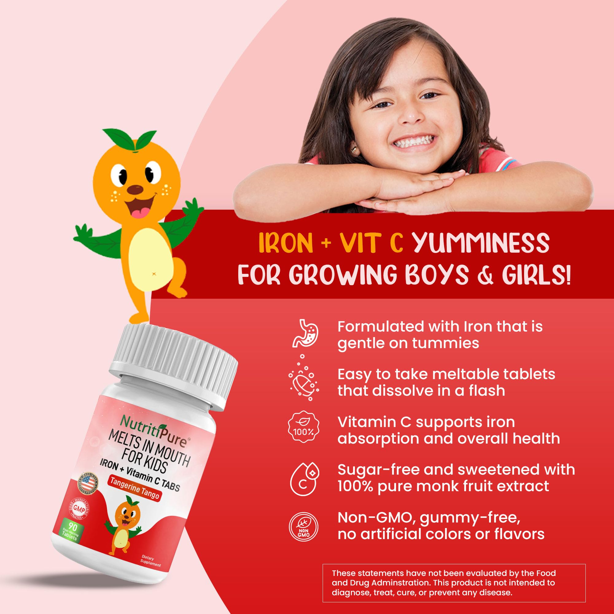 NutritiPure tableta sostenida en mano, fácil de administrar a niños