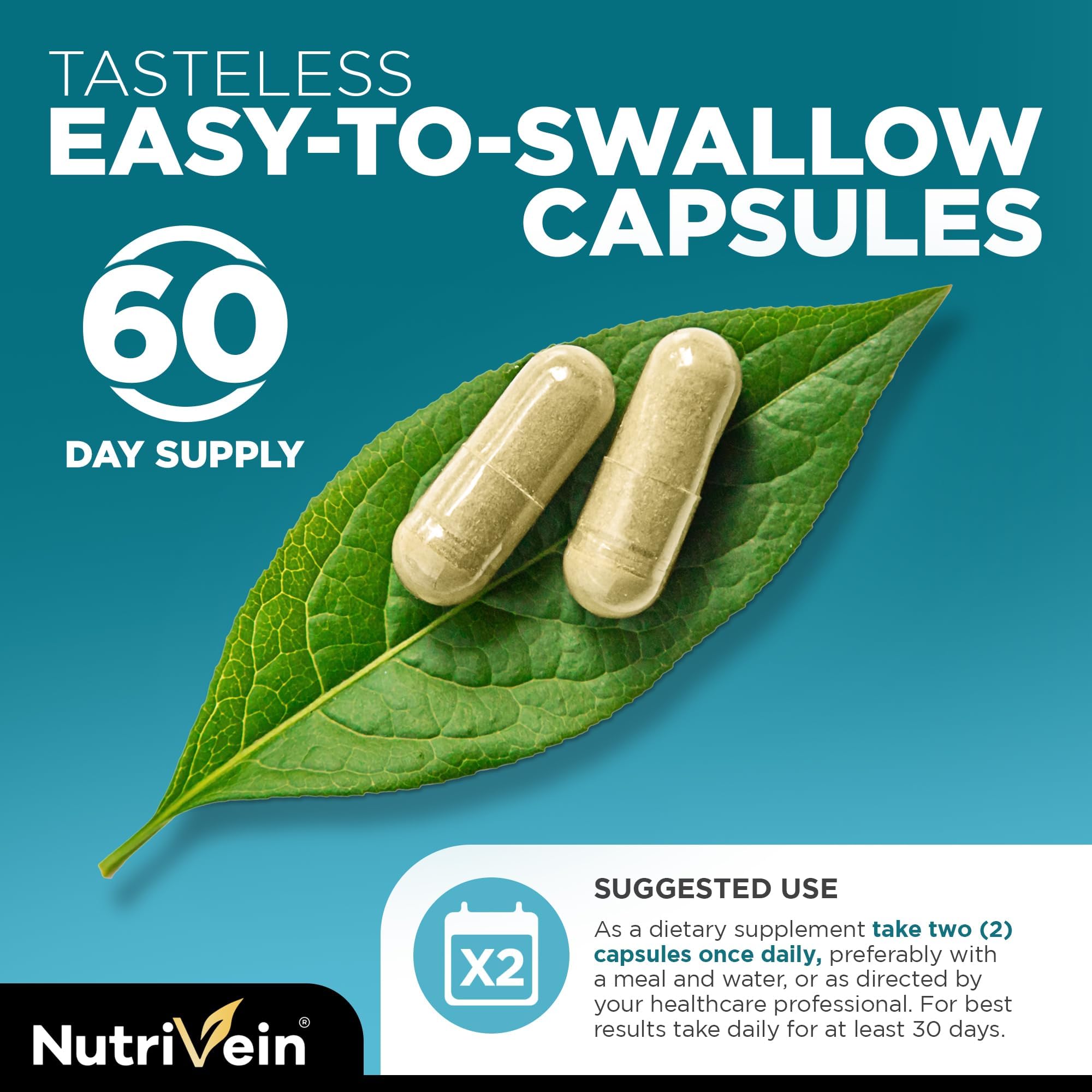 Nutrivein cápsula en mano para comparar tamaño y dosificación