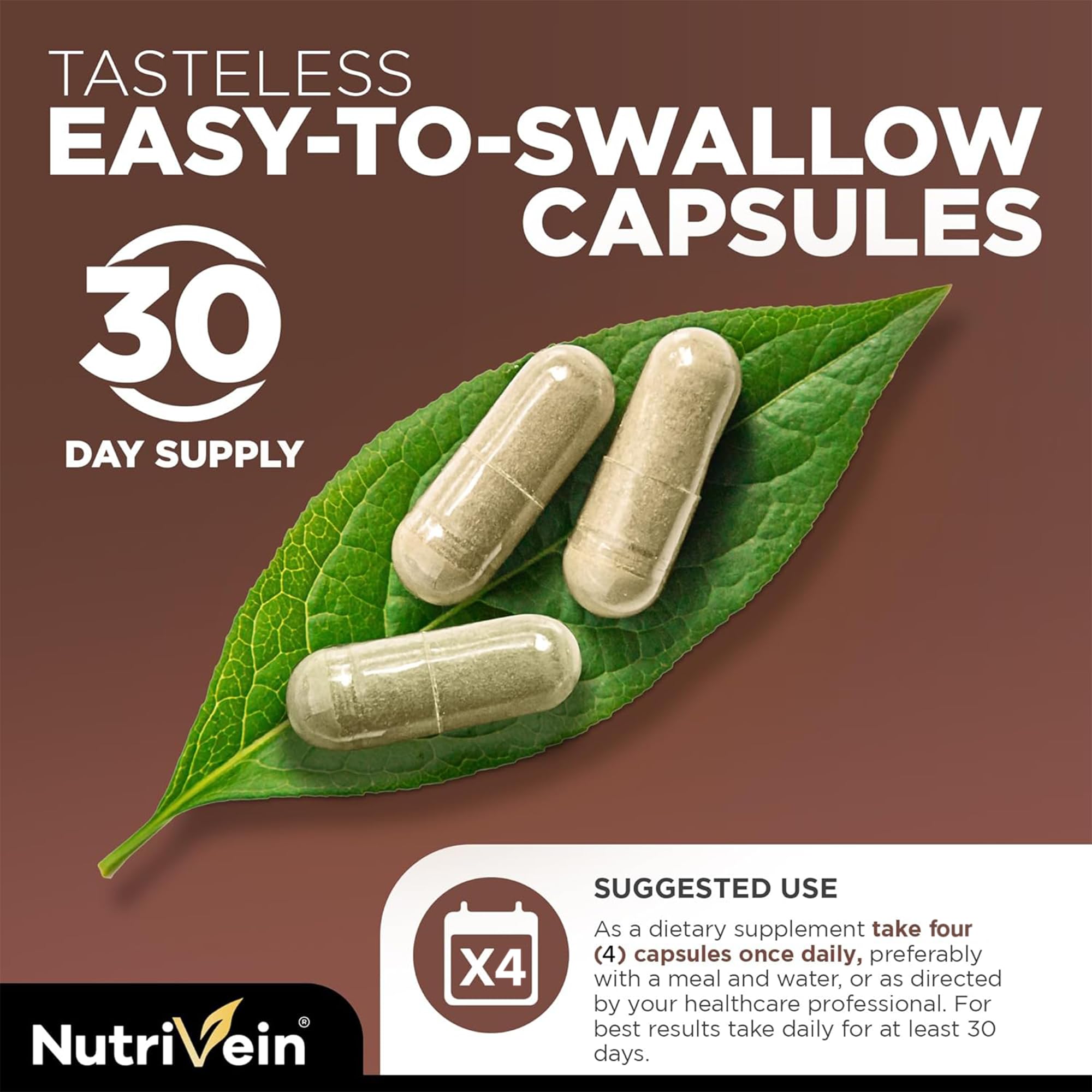Nutrivein cápsula en mano para comparar tamaño y facilidad de ingestión
