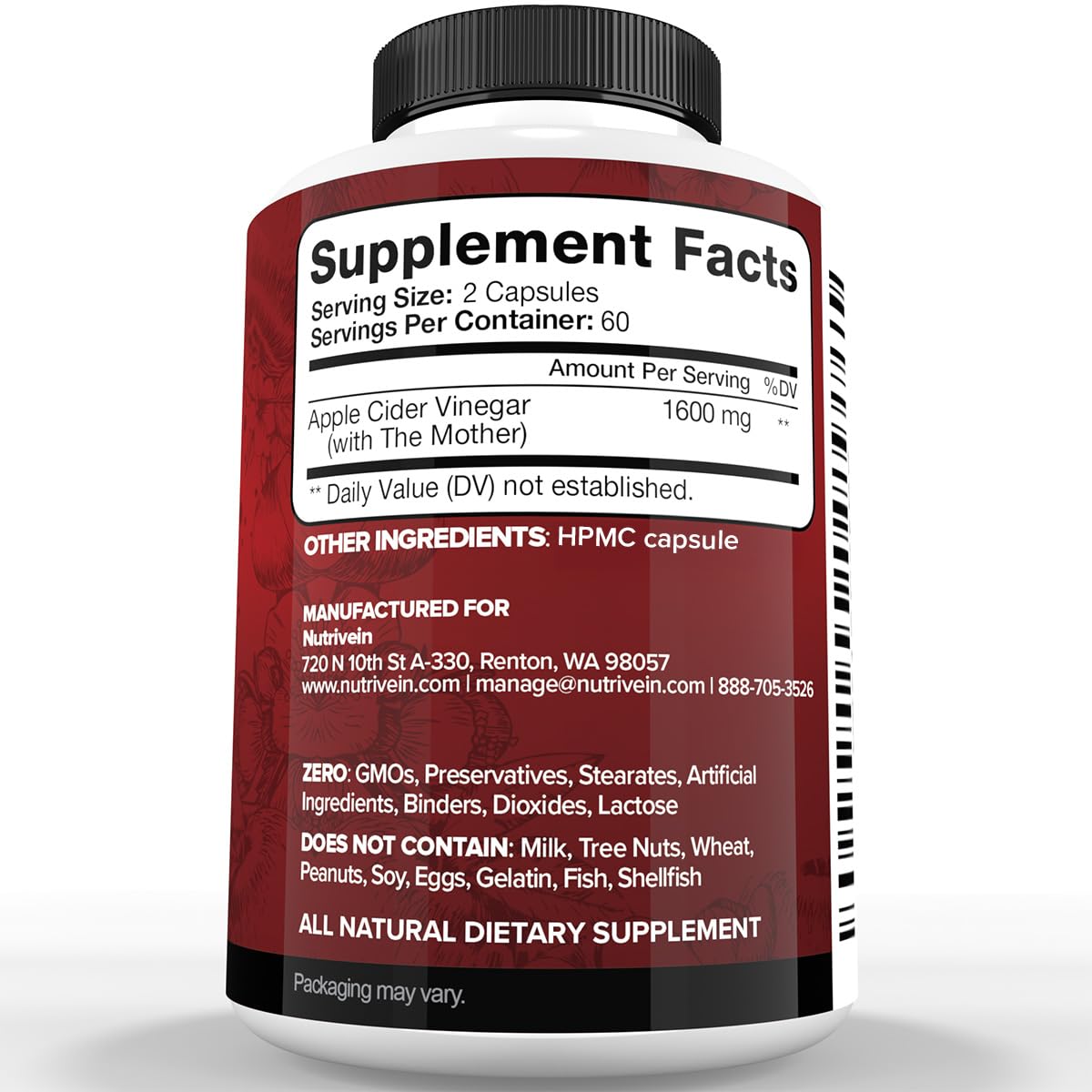 Nutrivein primer plano de la textura de las cápsulas, fácil de tragar
