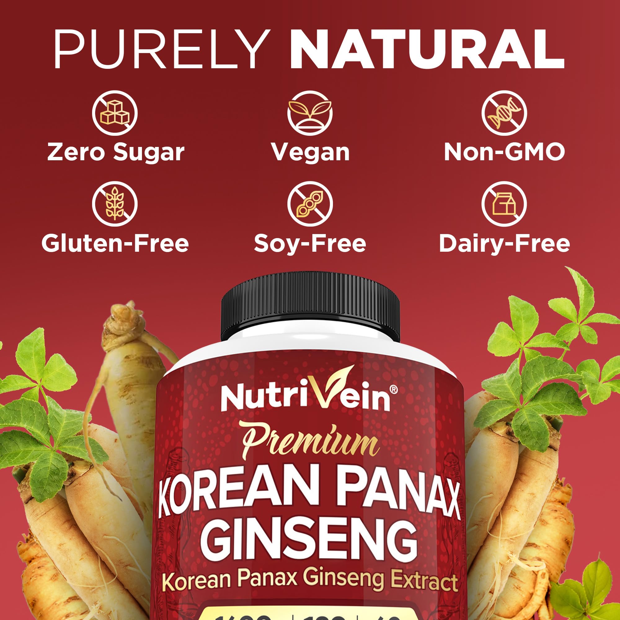 Etiqueta Nutrivein con información nutricional visible y garantía cGMP en primer plano