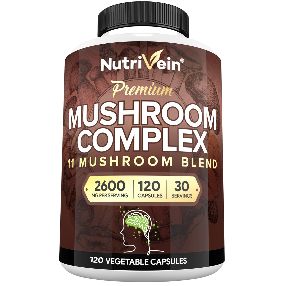 Nutrivein frasco frontal mostrando 120 cápsulas y ventaja de dosificación